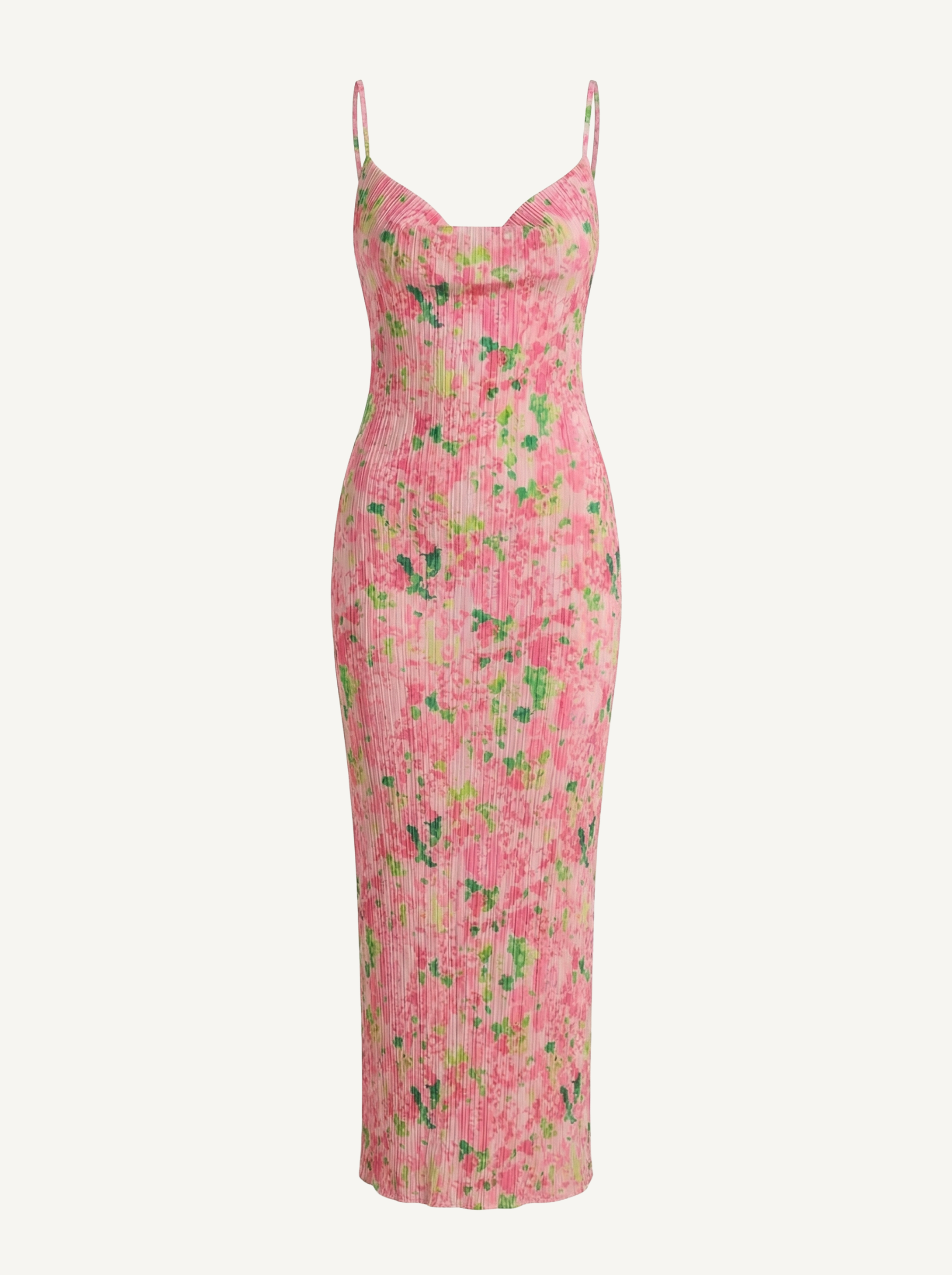 Henrietta Plissee Maxikleid mit Spaghettiträgern