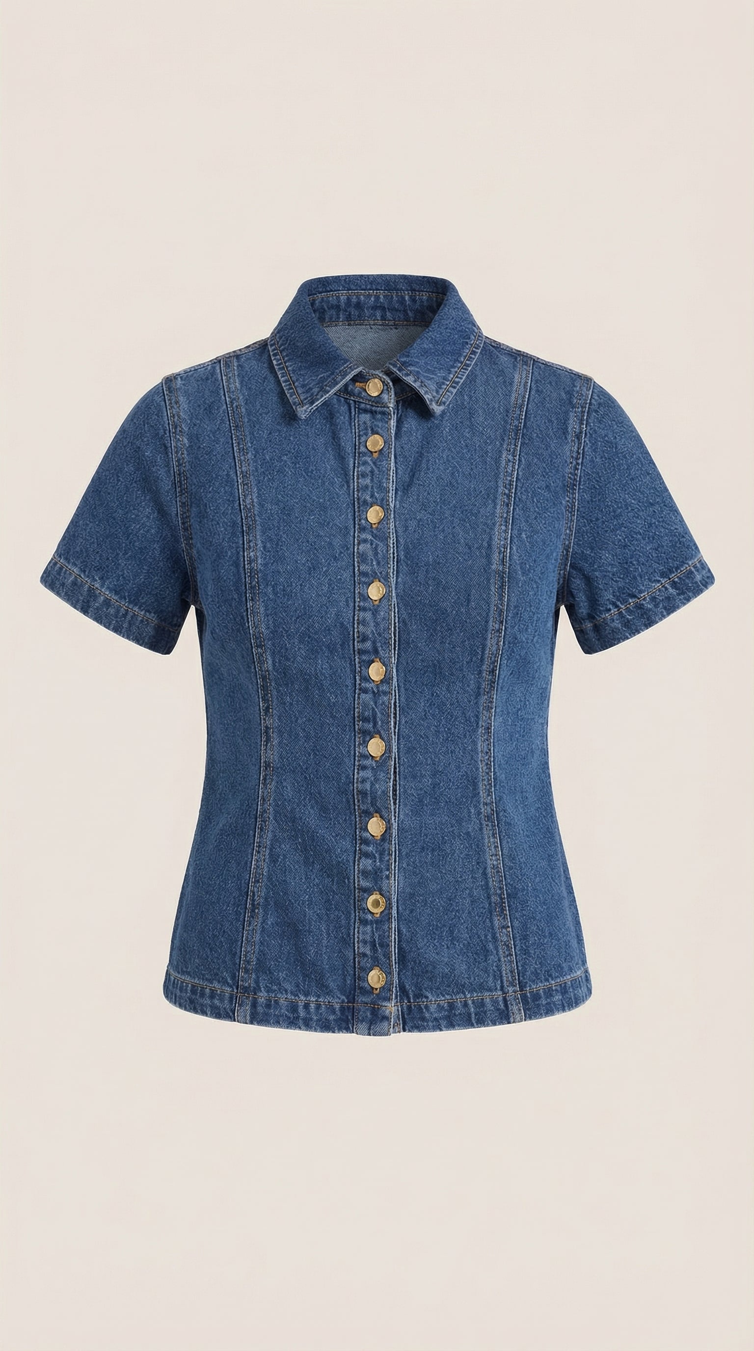 Gracie Jeansbluse Kurzarm mit Knopfleiste