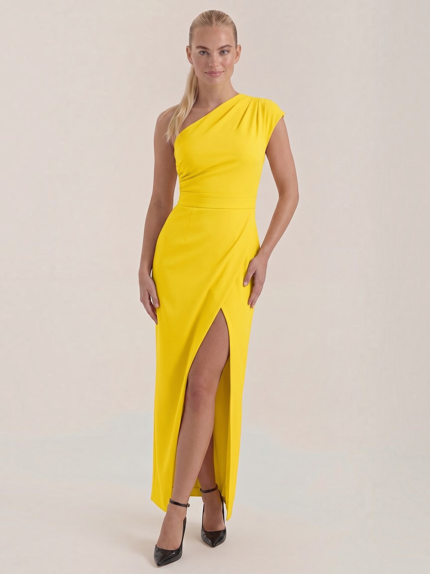 Fern Maxi Abendkleid One Shoulder mit Beinschlitz
