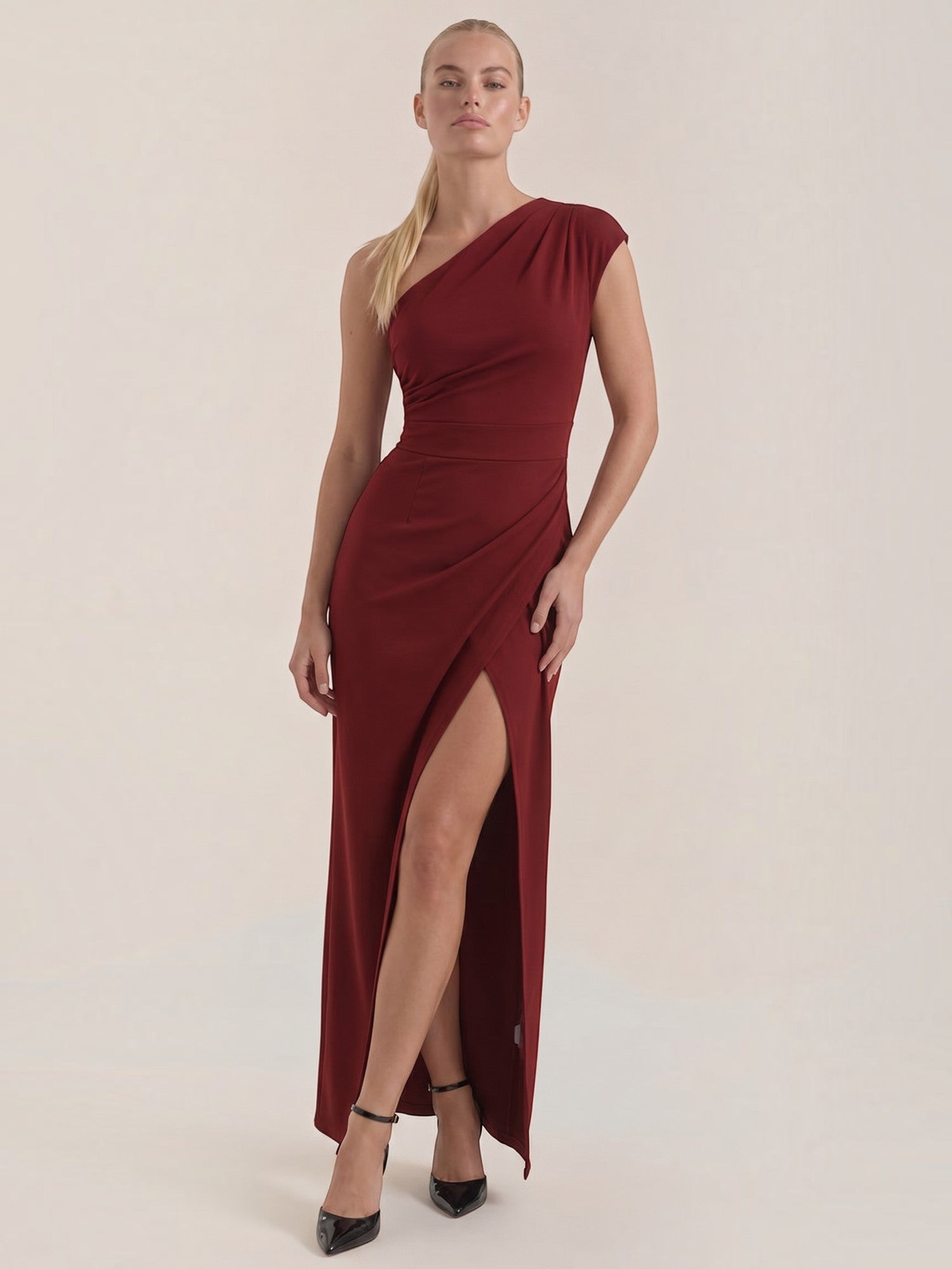 Fern Maxi Abendkleid One Shoulder mit Beinschlitz