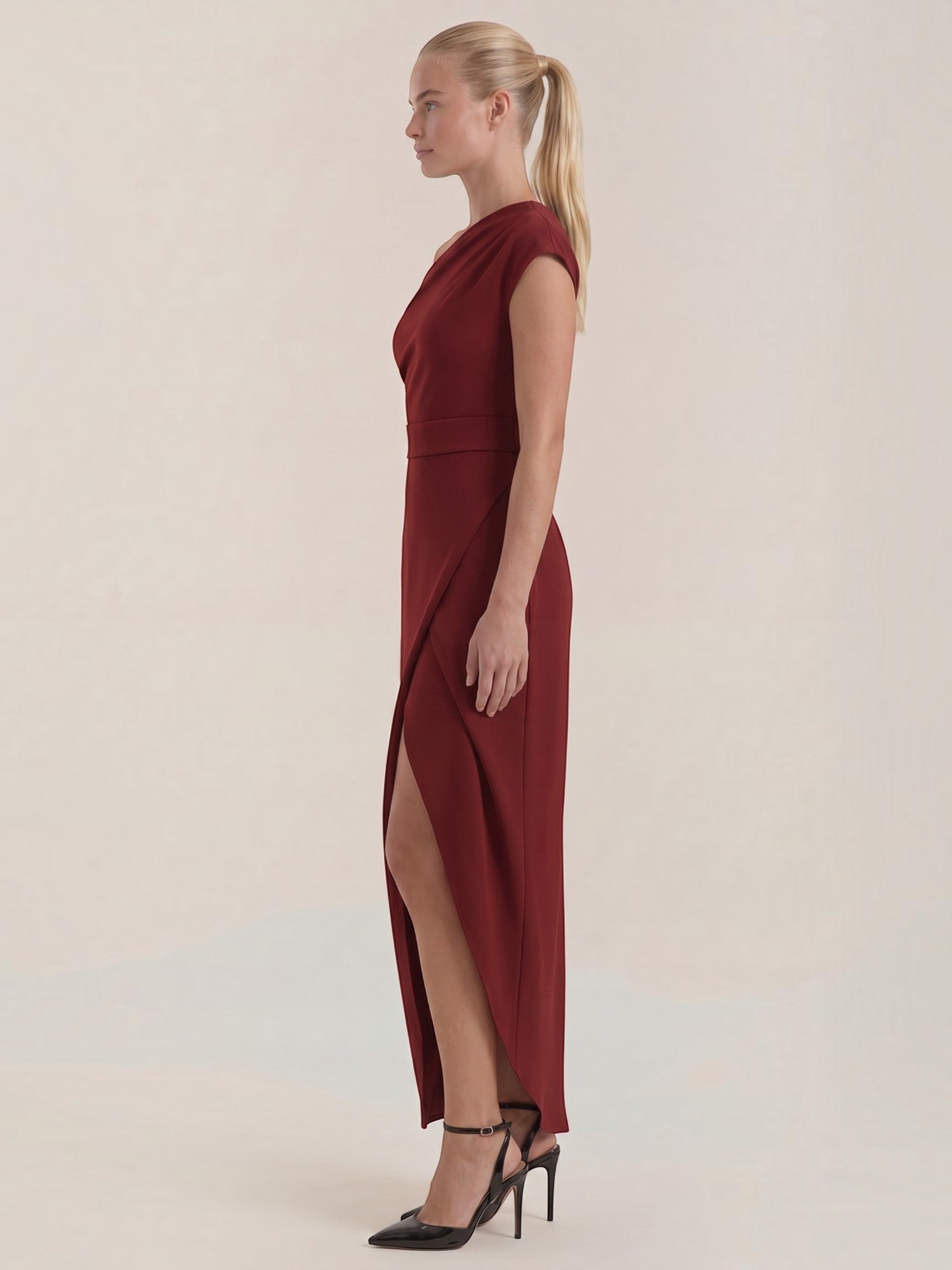 Fern Maxi Abendkleid One Shoulder mit Beinschlitz