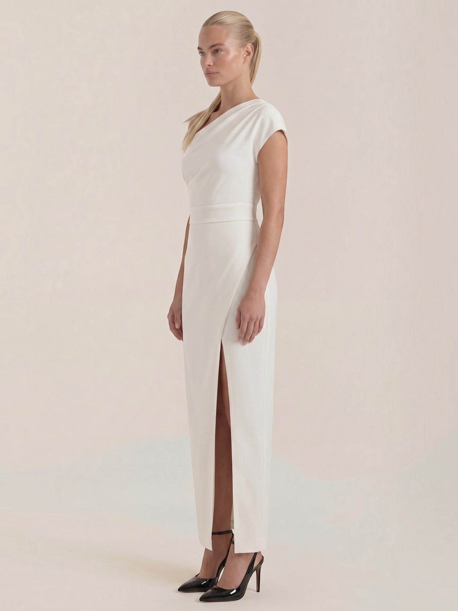 Fern Maxi Abendkleid One Shoulder mit Beinschlitz