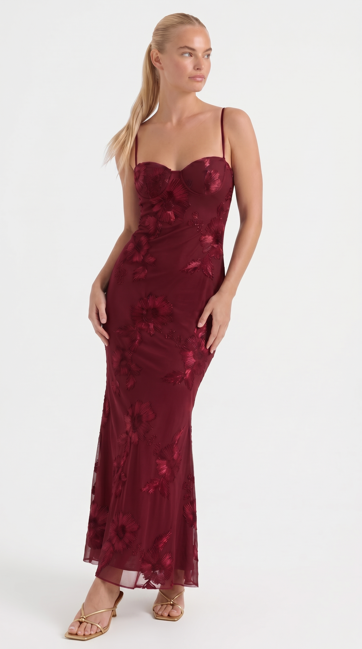 Chantal Korsett Maxi-Abendkleid mit Blumenmuster