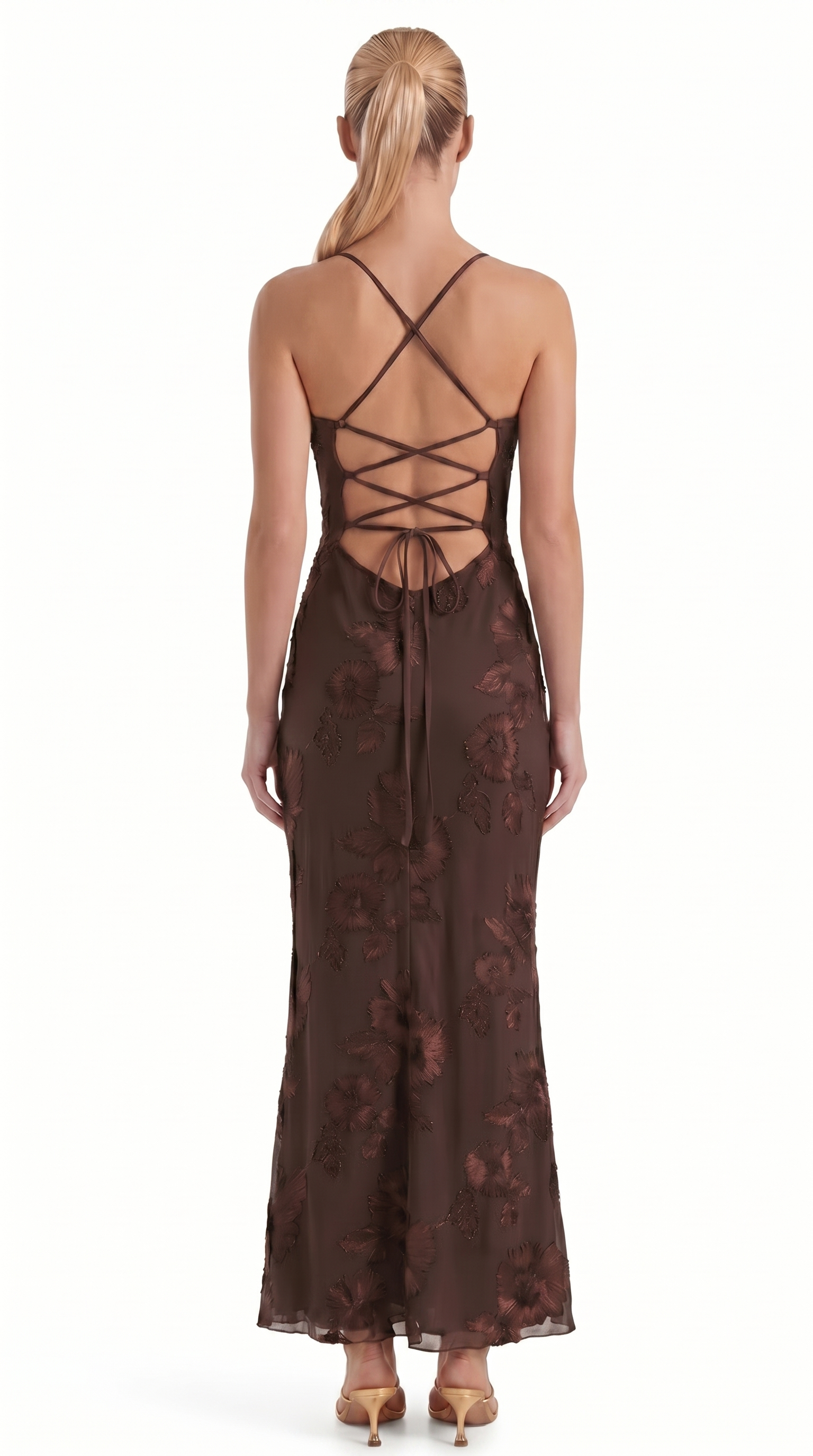 Chantal Korsett Maxi-Abendkleid mit Blumenmuster