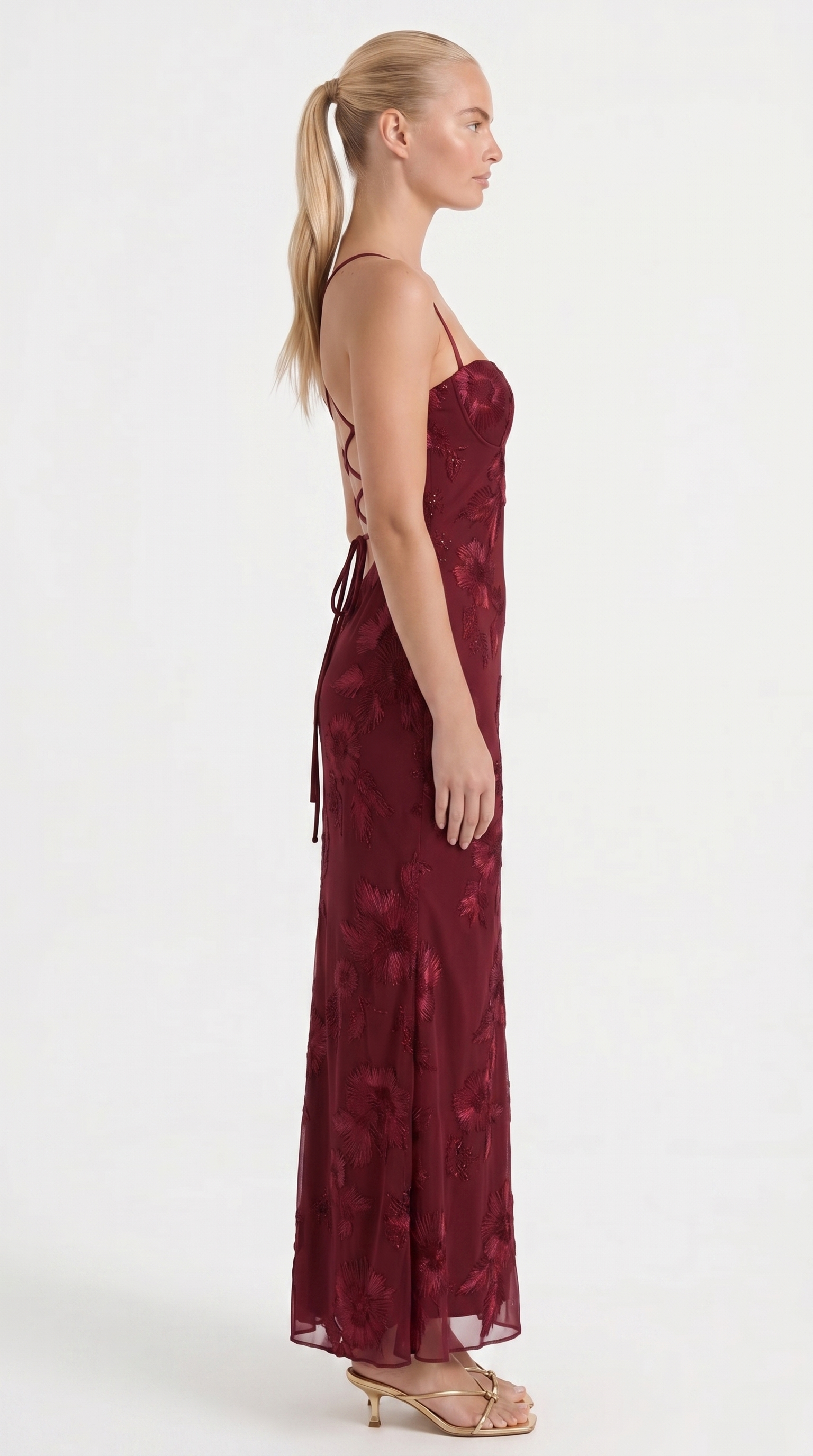 Chantal Korsett Maxi-Abendkleid mit Blumenmuster