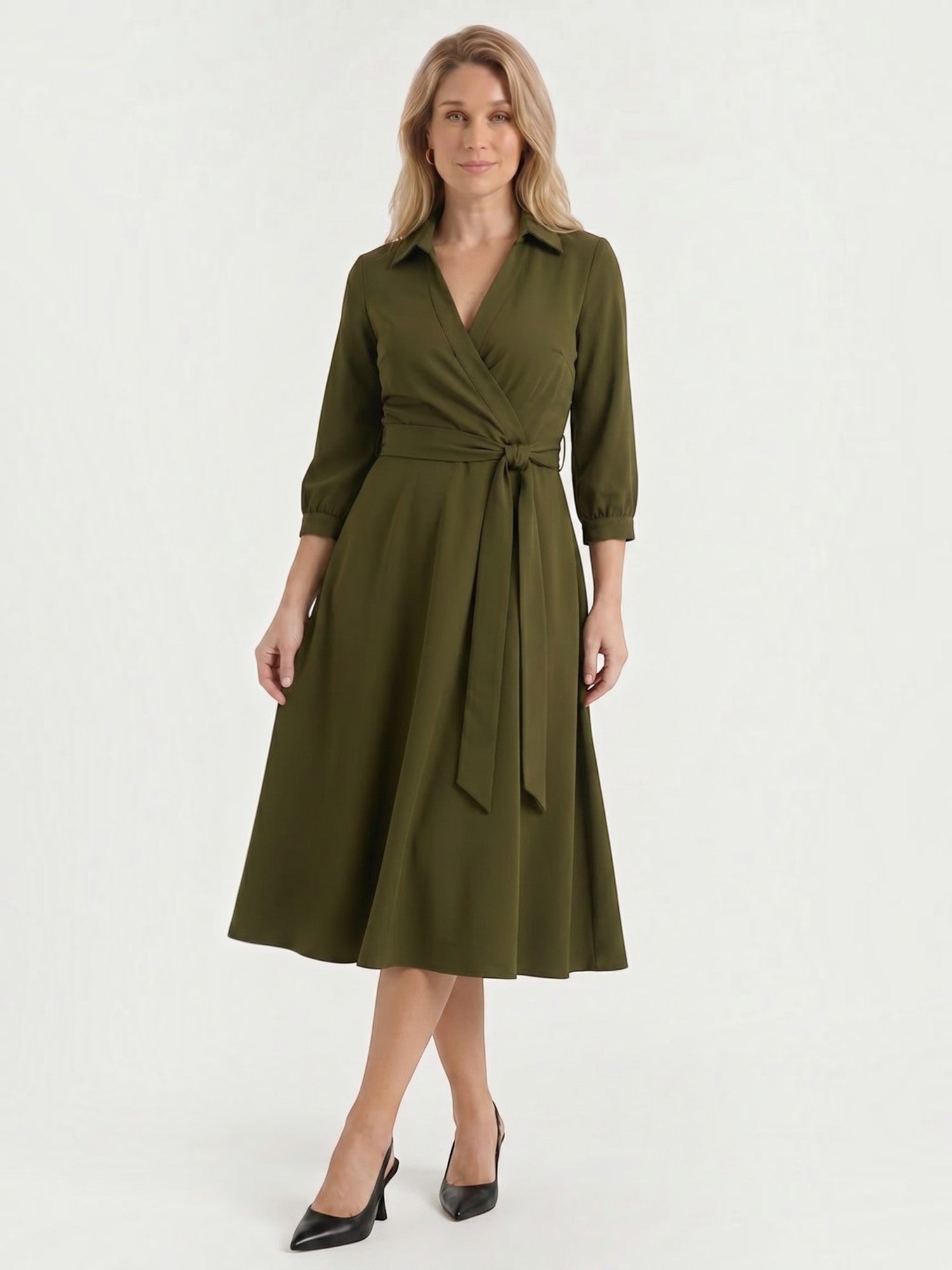 Amelia Midi-Wickelkleid mit Bindegürtel