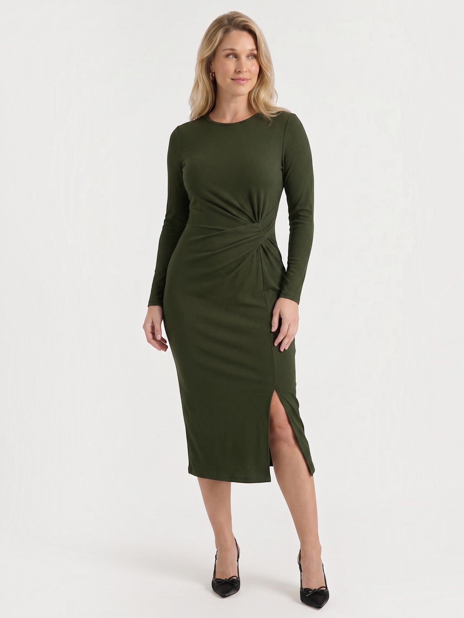Danna Midikleid mit Wickeloptik und Seitenschlitz
