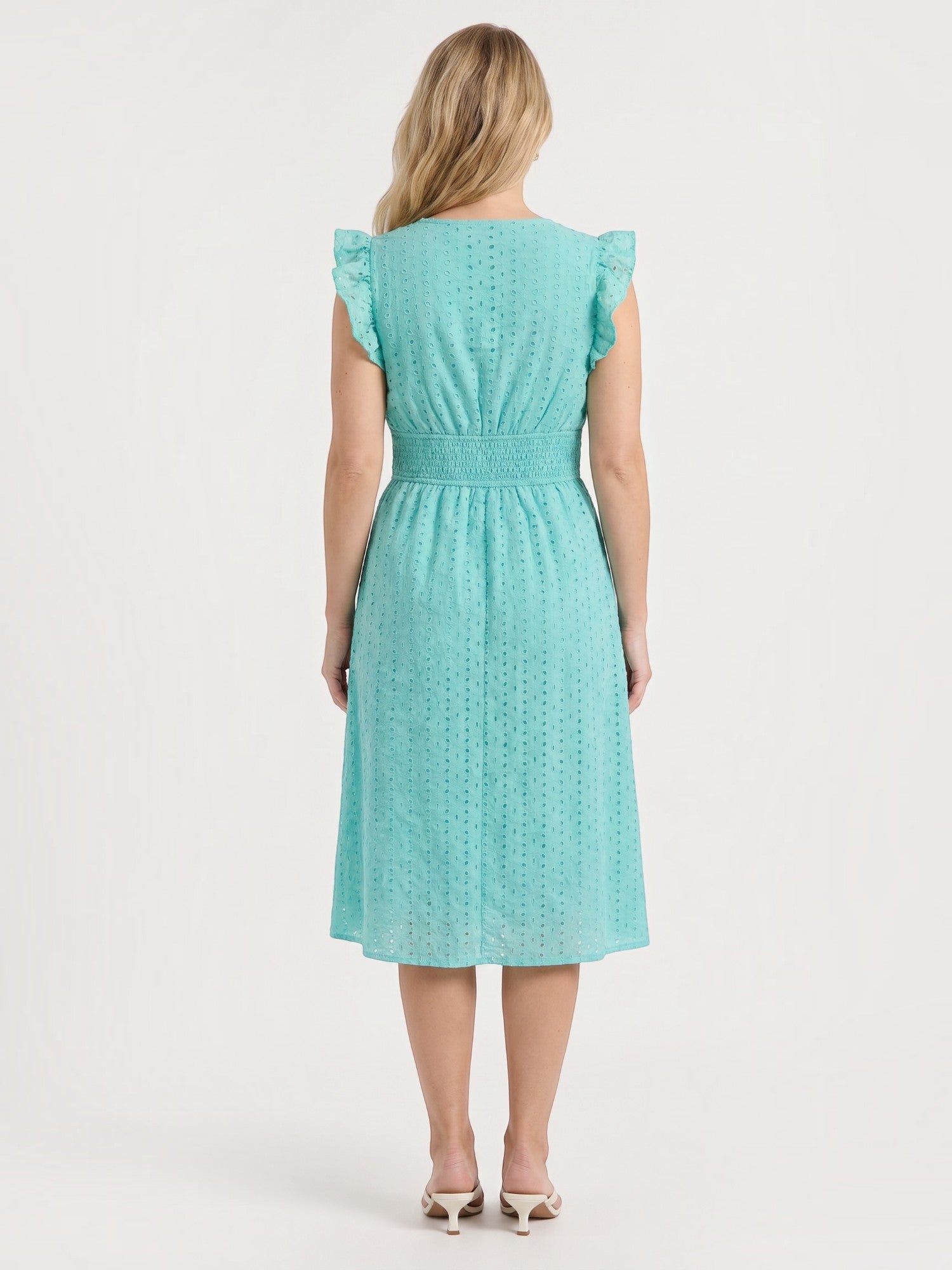 Florence Midikleid mit Lochstickerei und Rüschenträgern