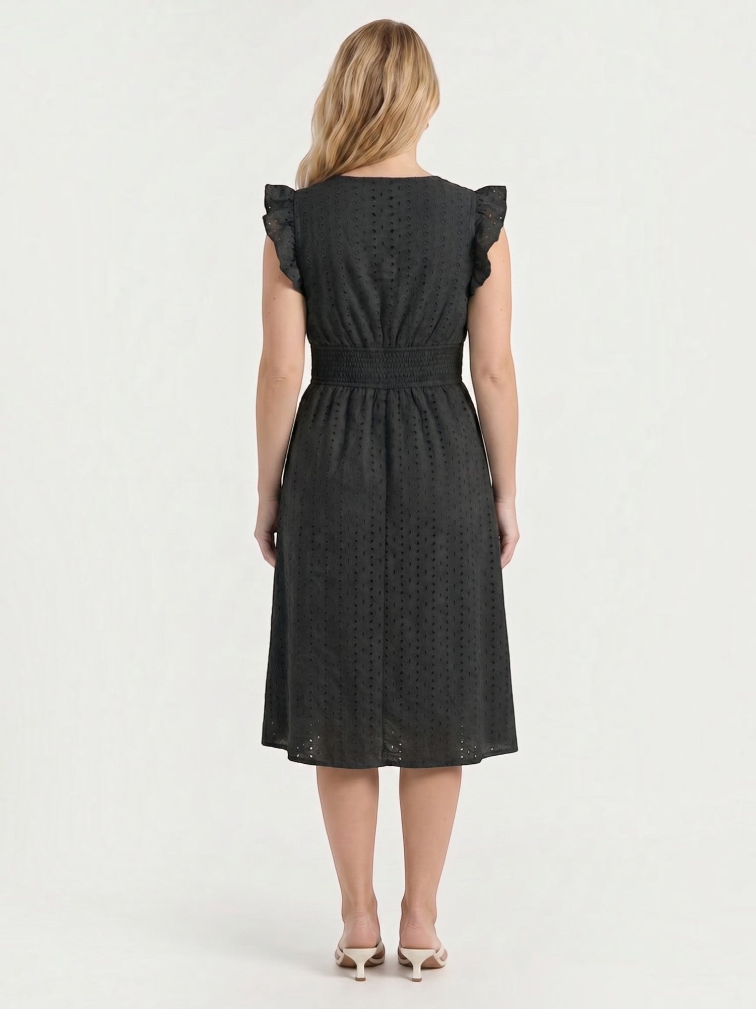 Florence Midikleid mit Lochstickerei und Rüschenträgern