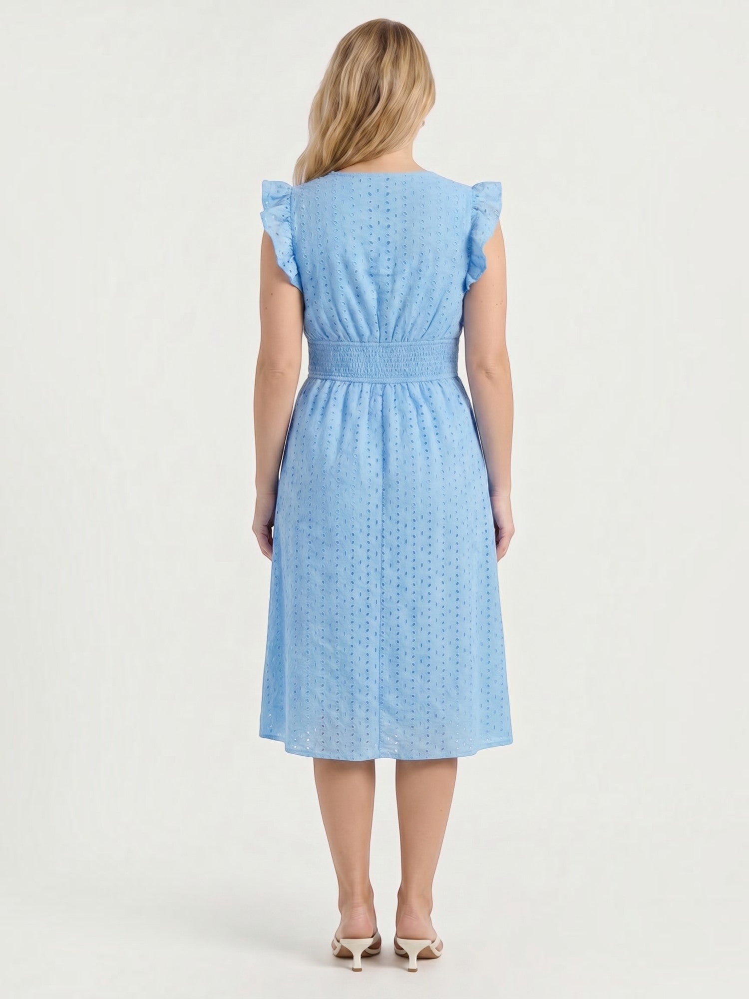 Florence Midikleid mit Lochstickerei und Rüschenträgern