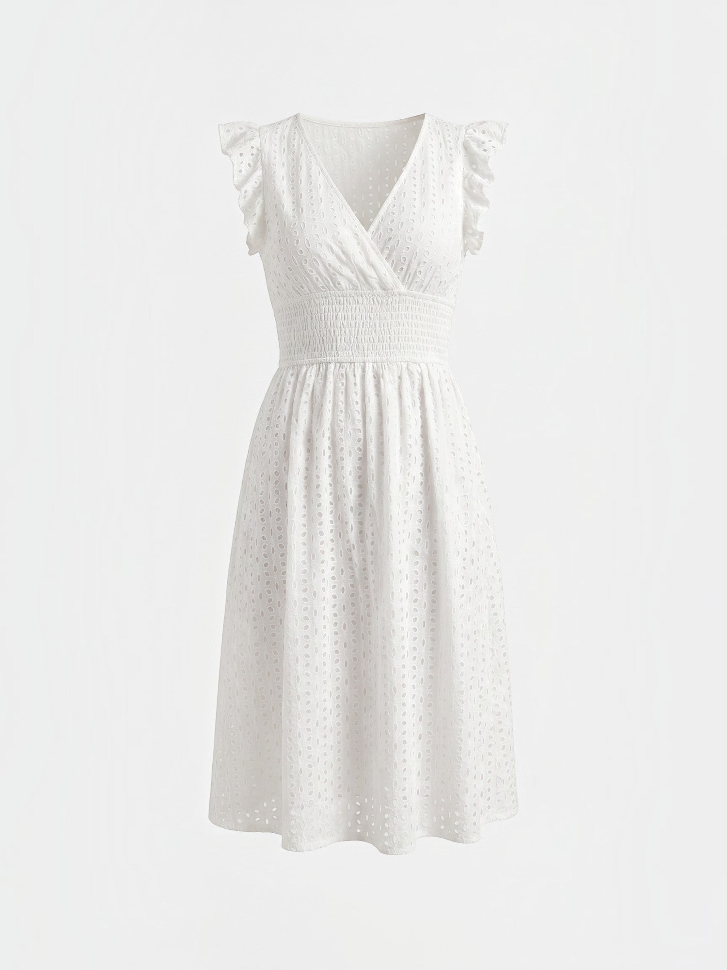 Florence Midikleid mit Lochstickerei und Rüschenträgern