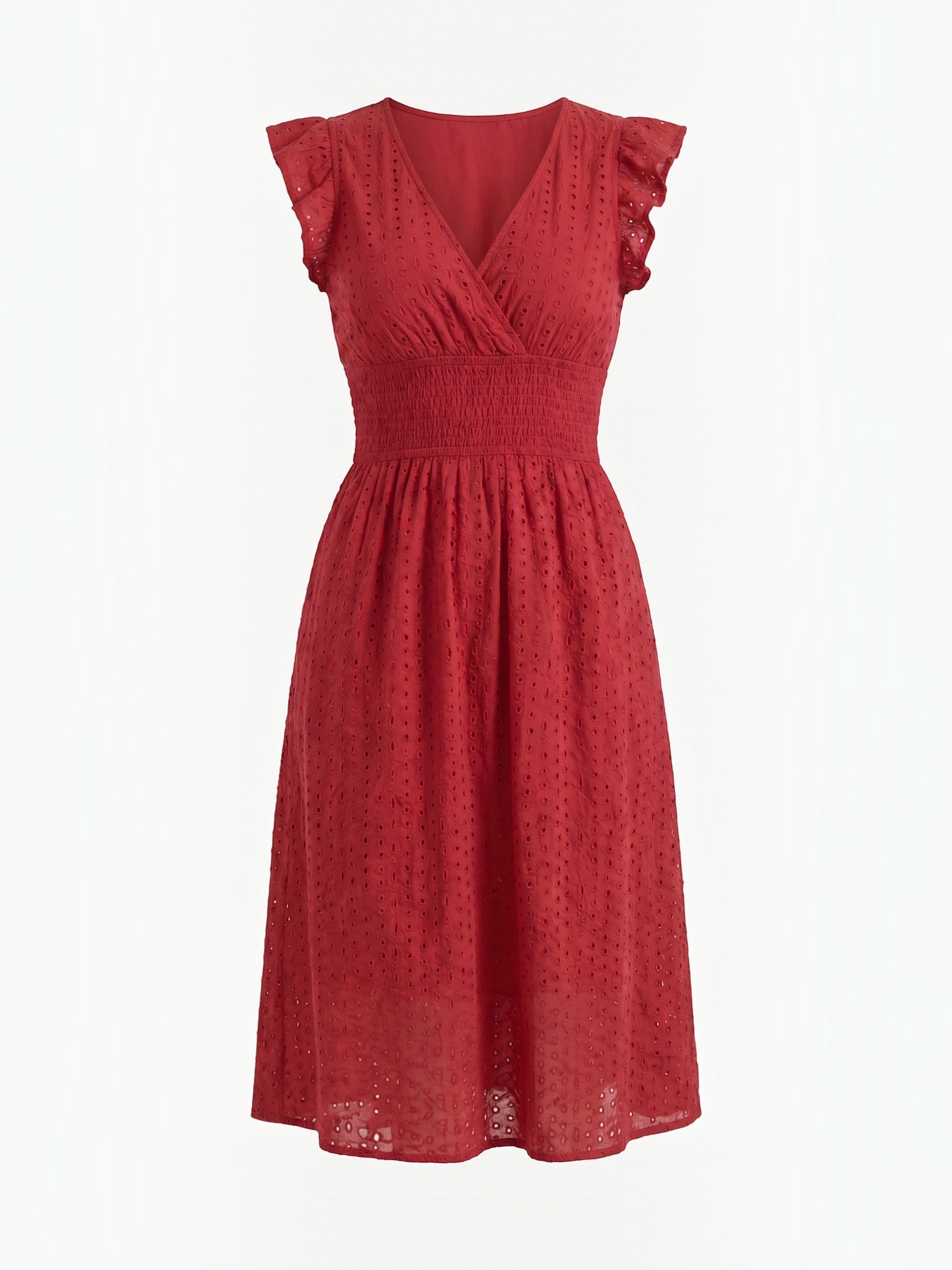 Florence Midikleid mit Lochstickerei und Rüschenträgern