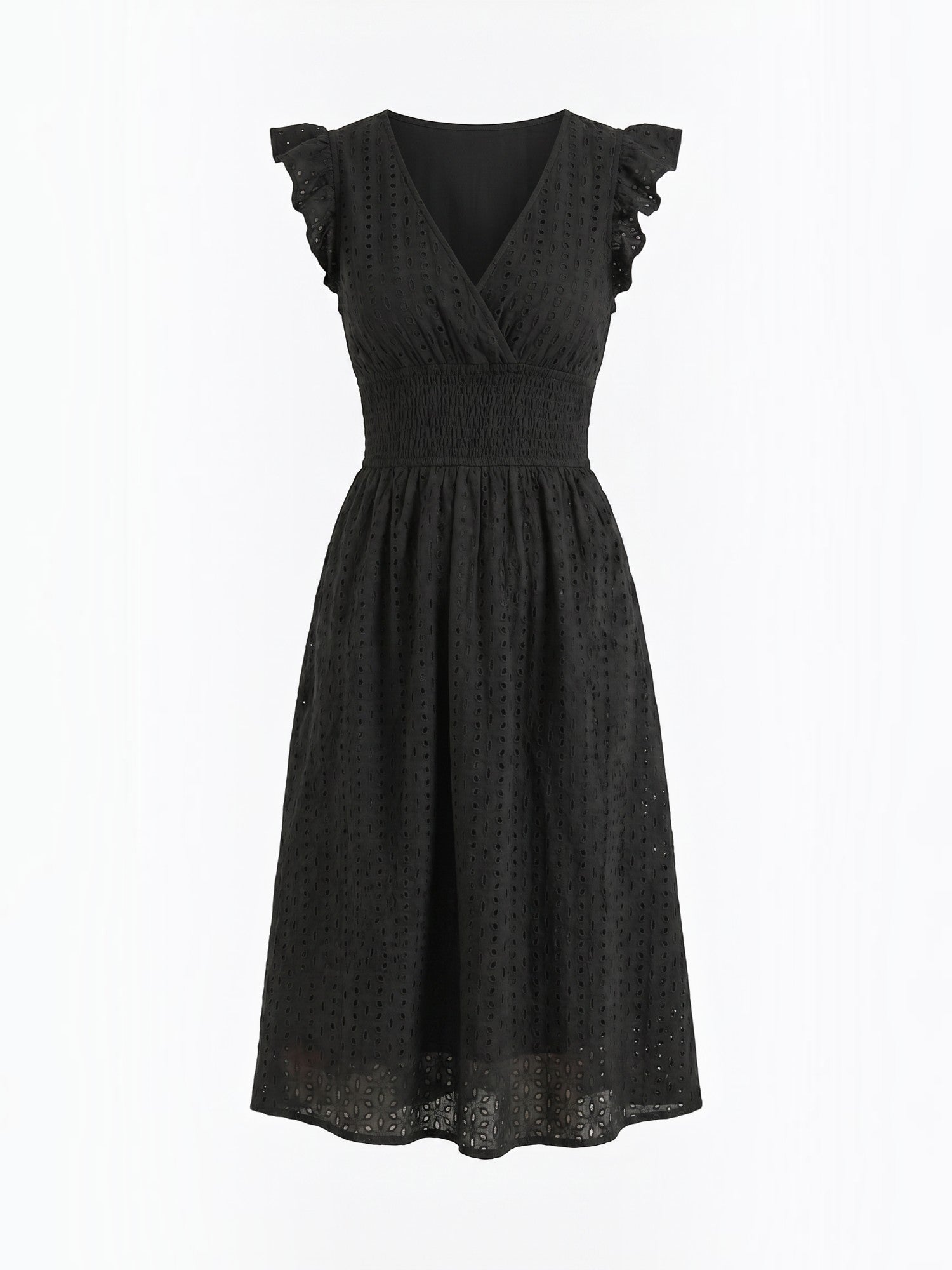 Florence Midikleid mit Lochstickerei und Rüschenträgern