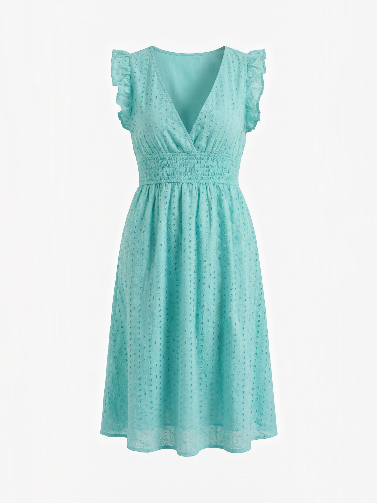 Florence Midikleid mit Lochstickerei und Rüschenträgern