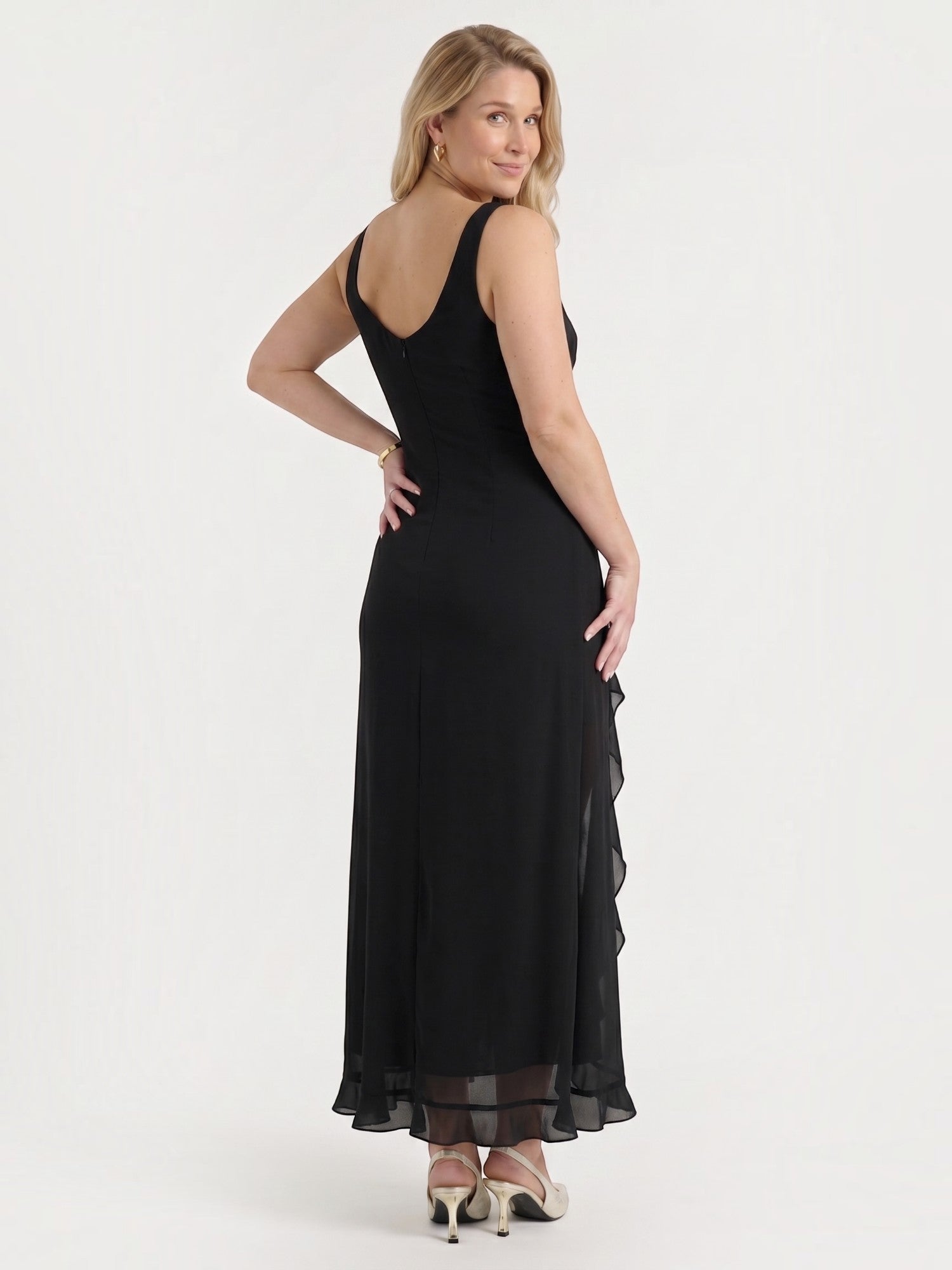 Leslie Midikleid mit V-Ausschnitt und Stufensaum
