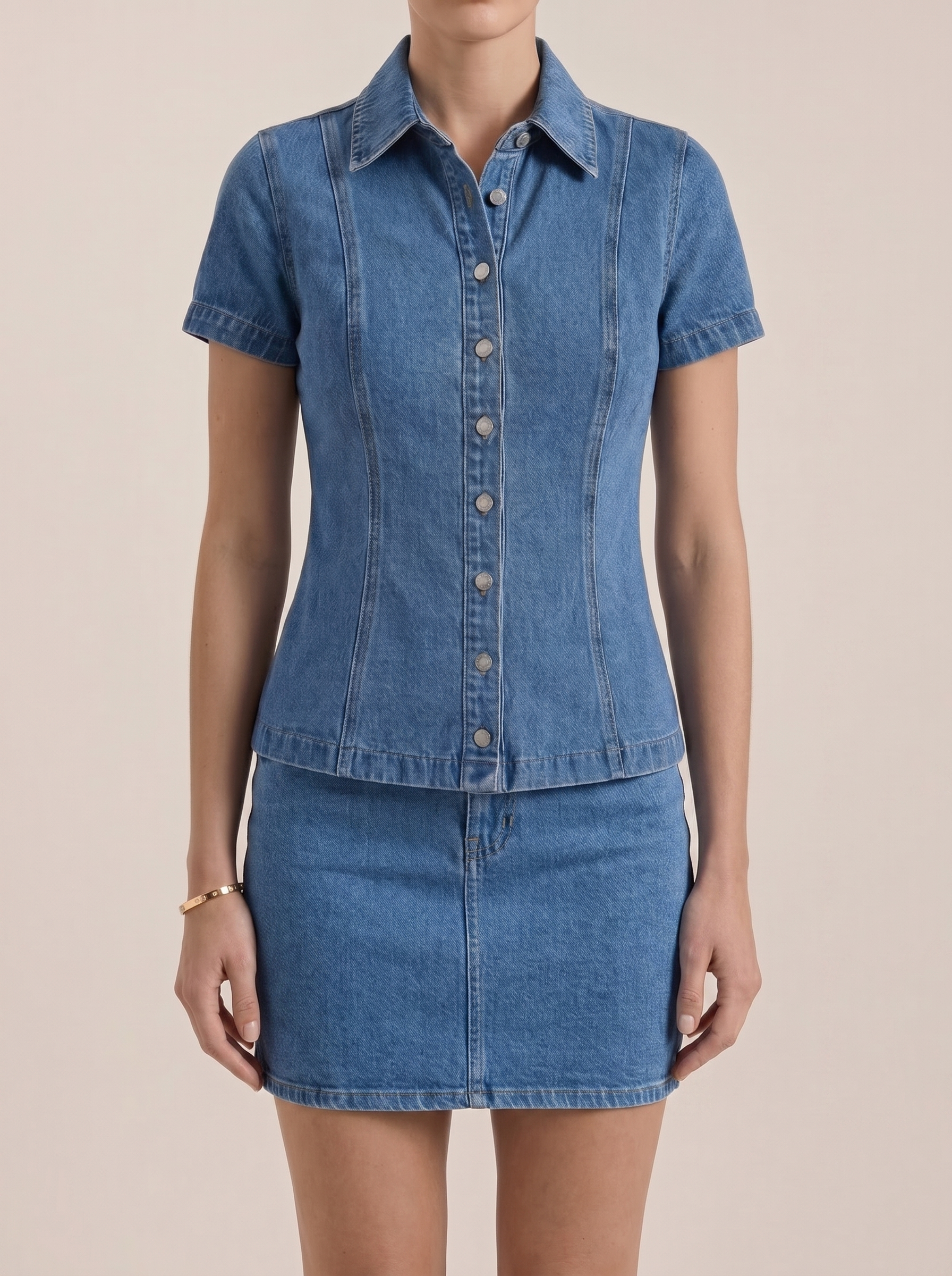 Gracie Jeansbluse Kurzarm mit Knopfleiste