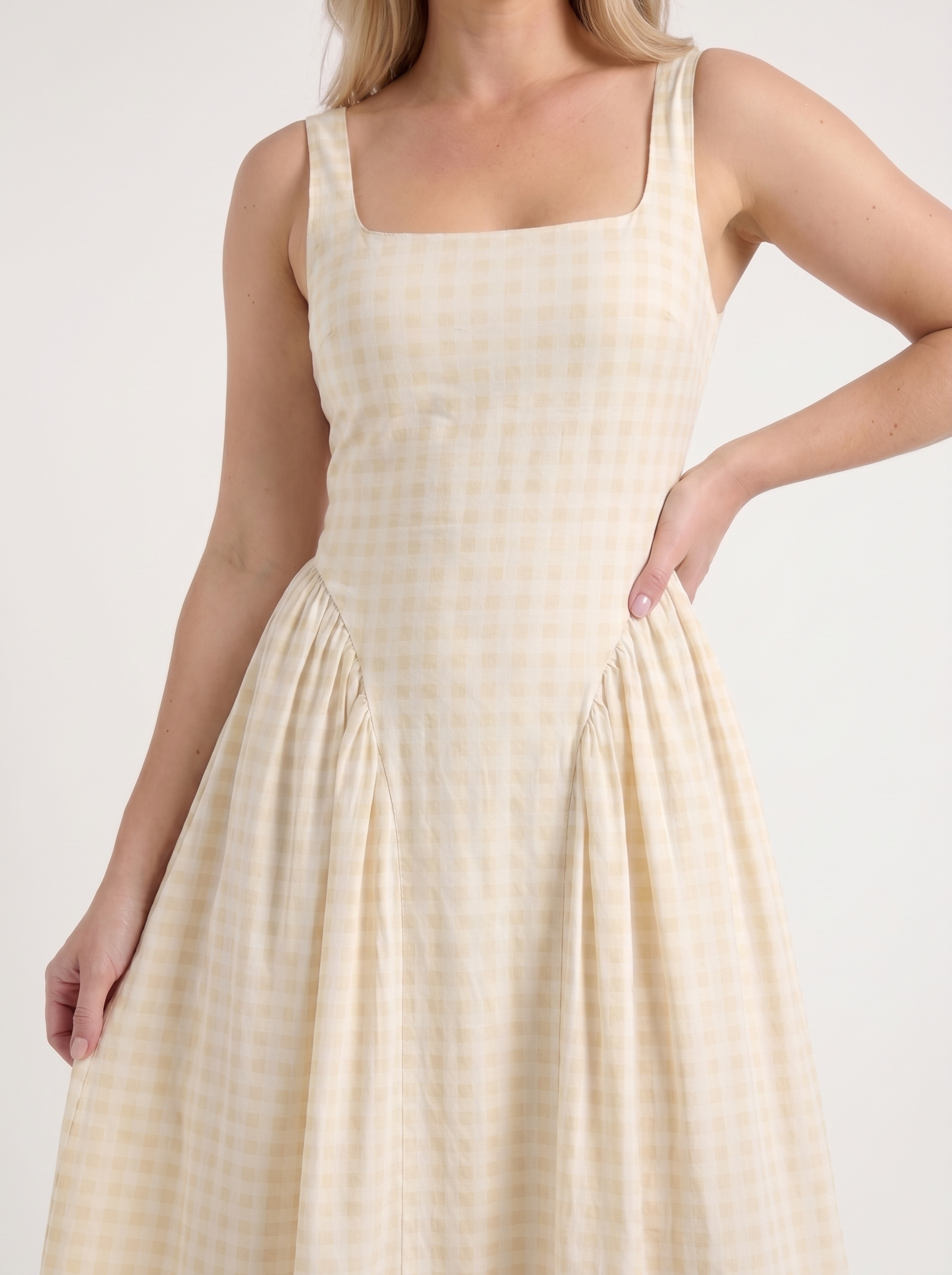 Cleo Midikleid mit Karomuster und Faltenrock