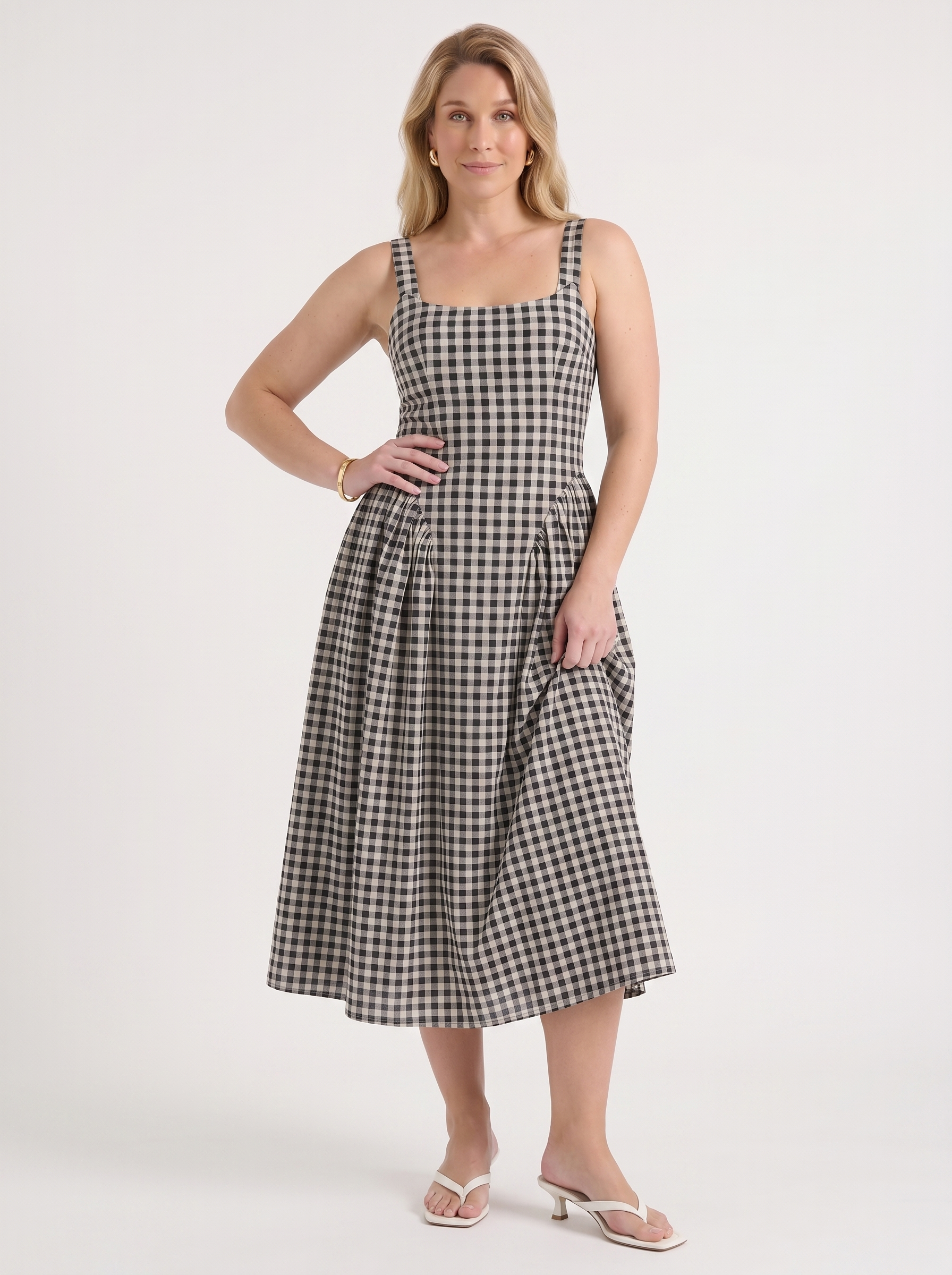 Cleo Midikleid mit Karomuster und Faltenrock