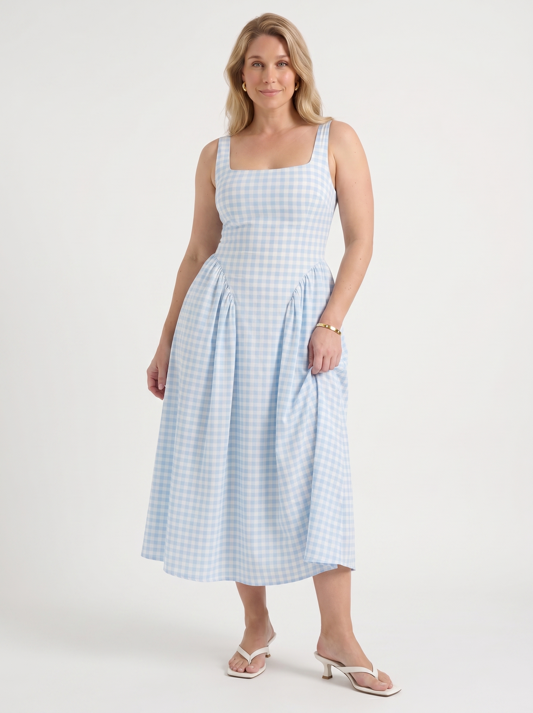 Cleo Midikleid mit Karomuster und Faltenrock
