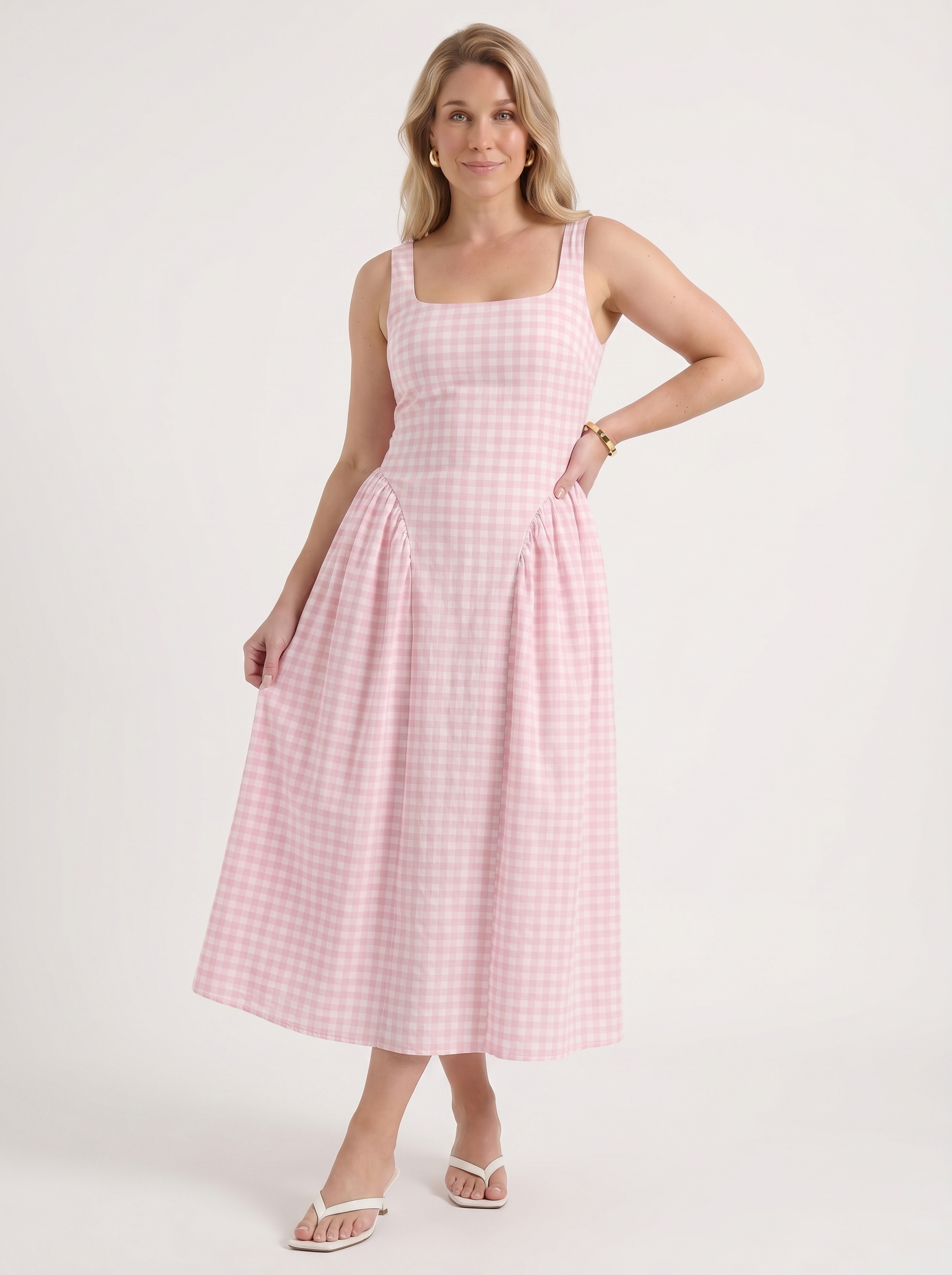Cleo Midikleid mit Karomuster und Faltenrock