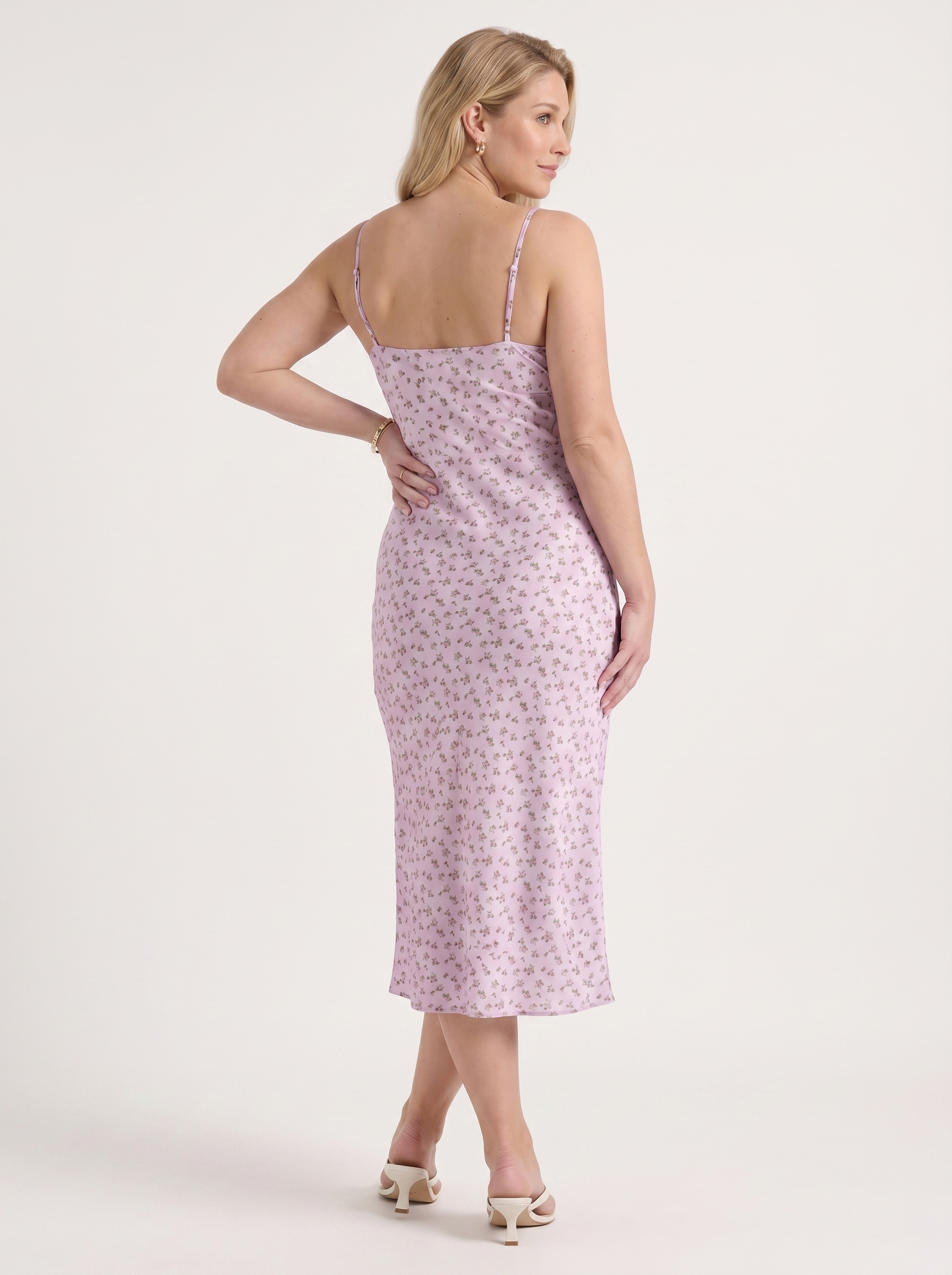 Milena Midikleid mit Spaghettiträgern und Beinschlitz