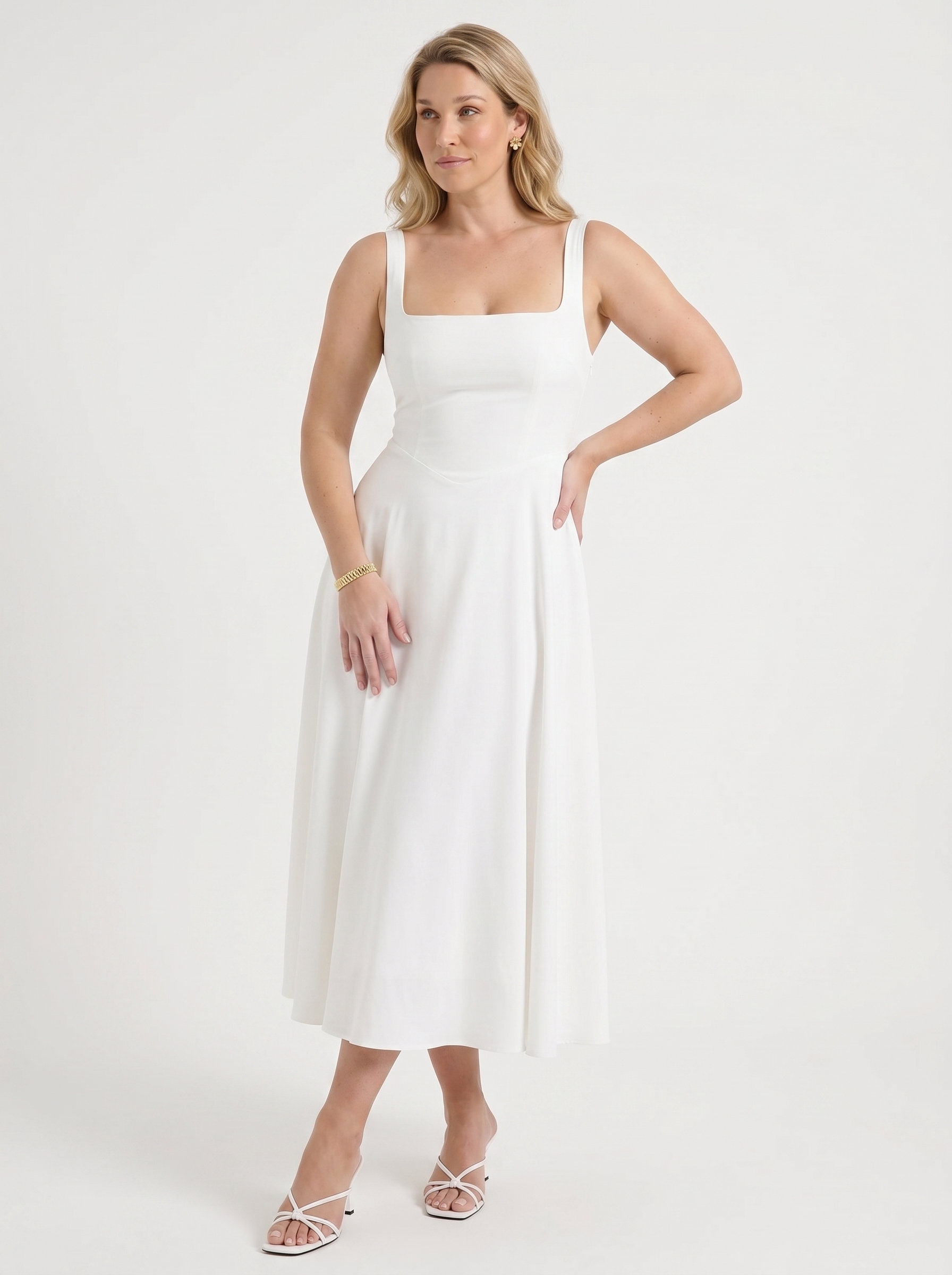 Clarisse Midikleid mit Karree-Ausschnitt und Schwingrock