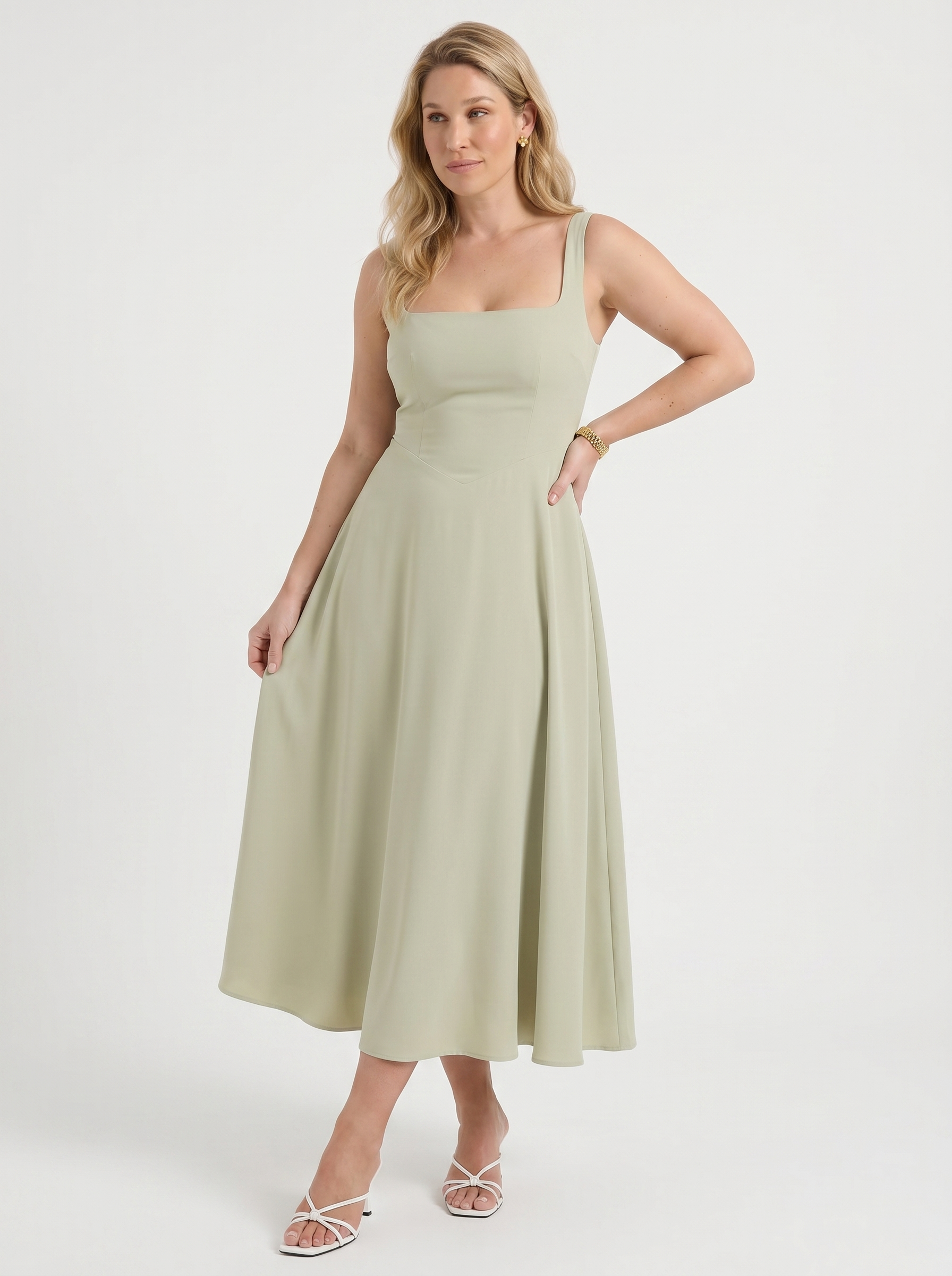 Clarisse Midikleid mit Karree-Ausschnitt und Schwingrock