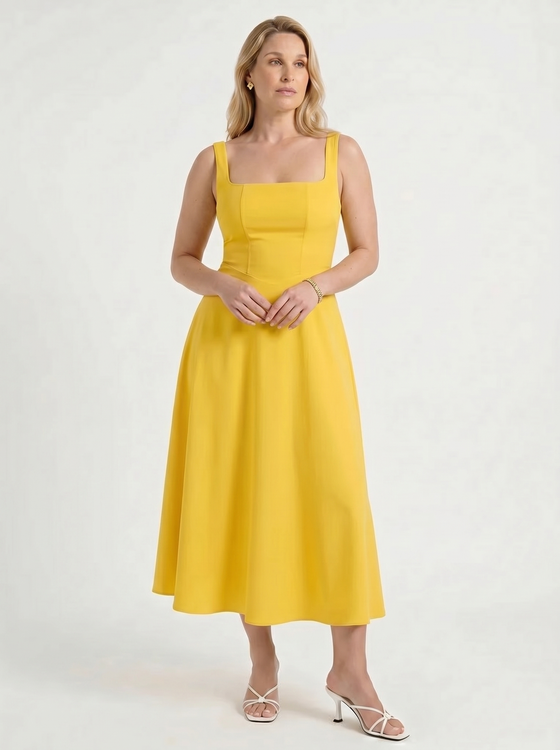 Clarisse Midikleid mit Karree-Ausschnitt und Schwingrock