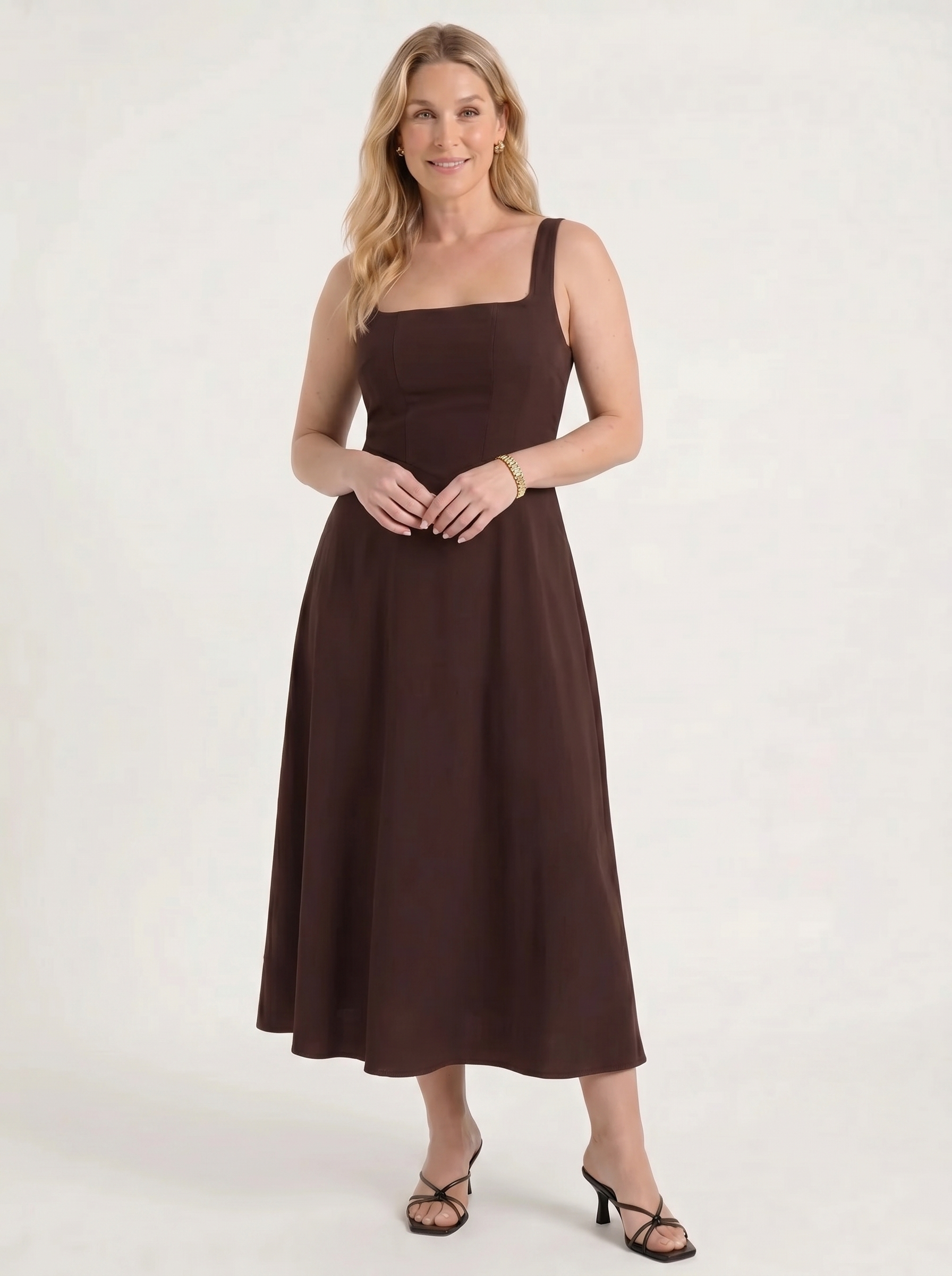 Clarisse Midikleid mit Karree-Ausschnitt und Schwingrock