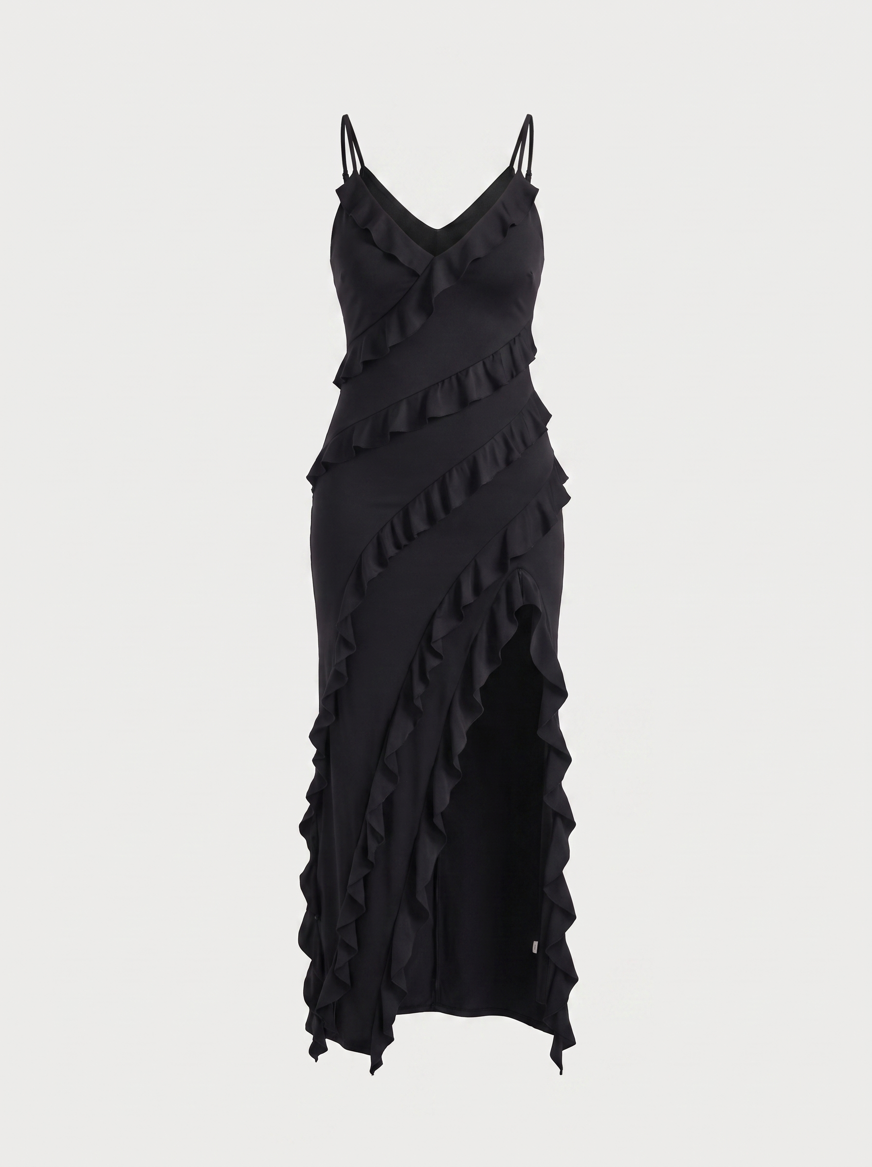 Dora Maxikleid mit Rüschen und Beinschlitz