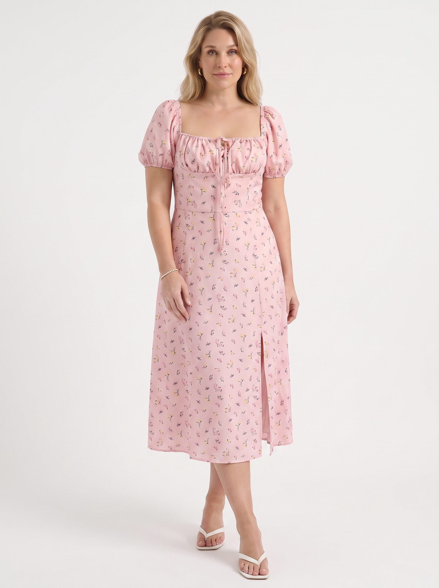 Ivy Midikleid mit Blumenprint und Puffärmeln