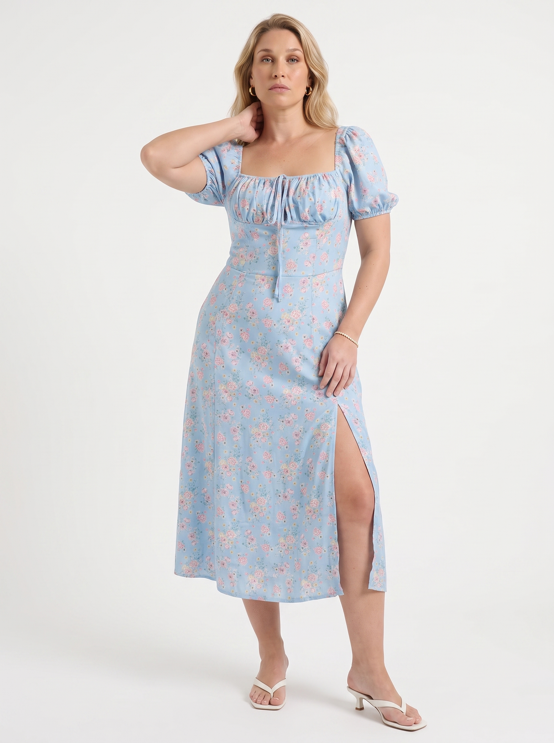 Ivy Midikleid mit Blumenprint und Puffärmeln