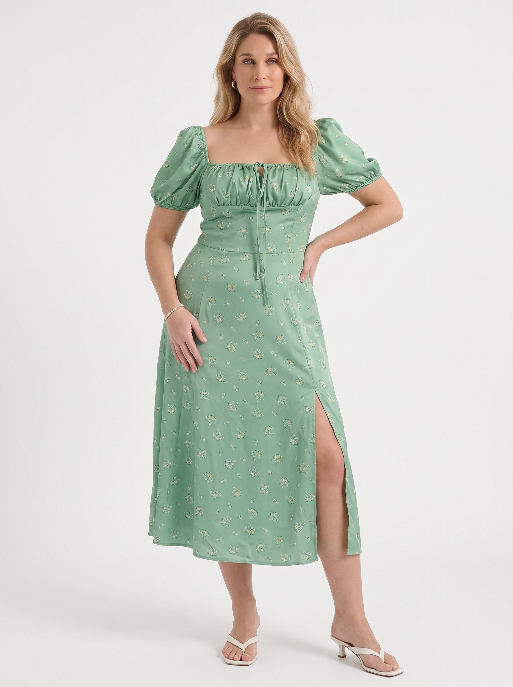 Ivy Midikleid mit Blumenprint und Puffärmeln