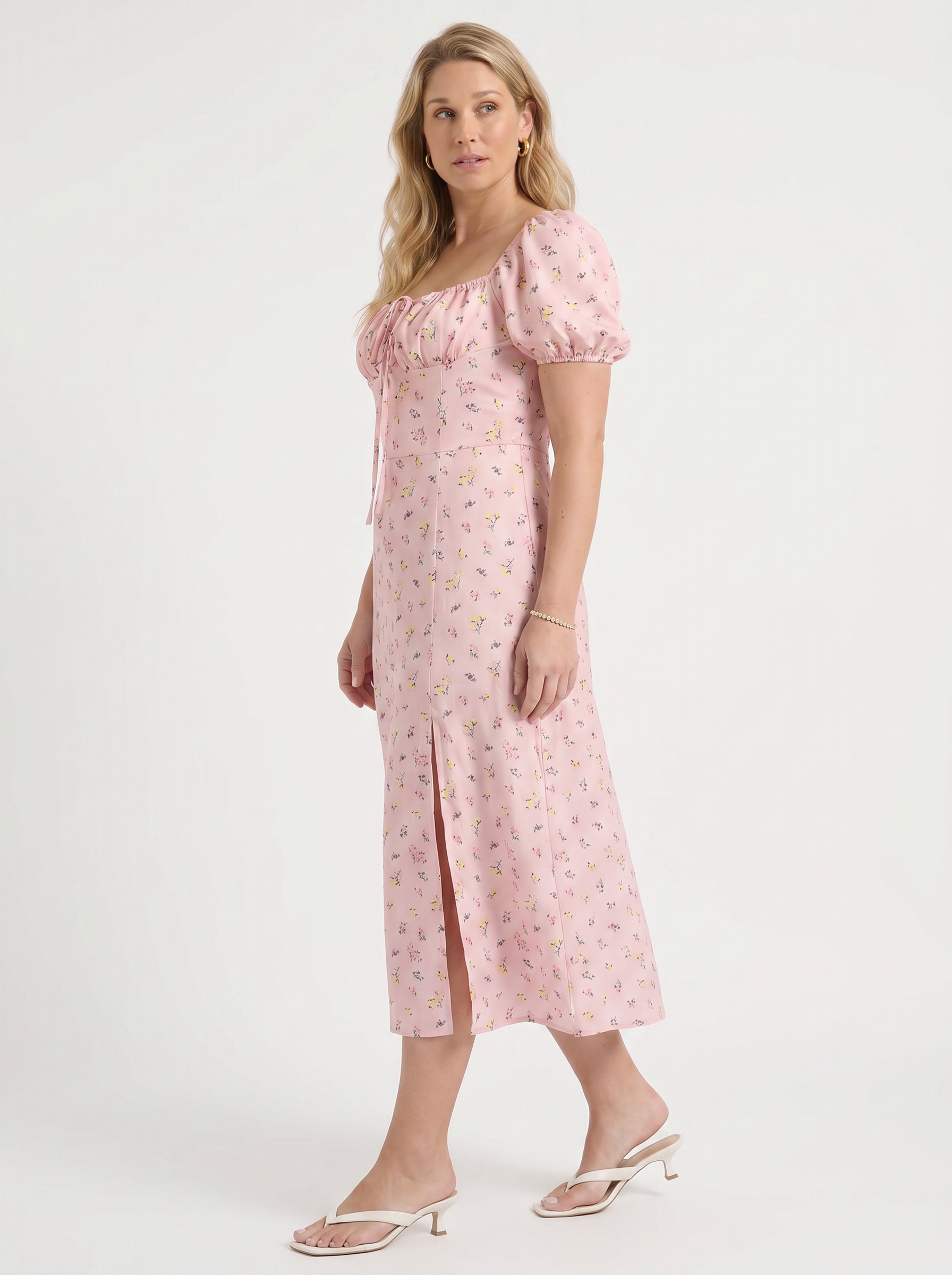 Ivy Midikleid mit Blumenprint und Puffärmeln