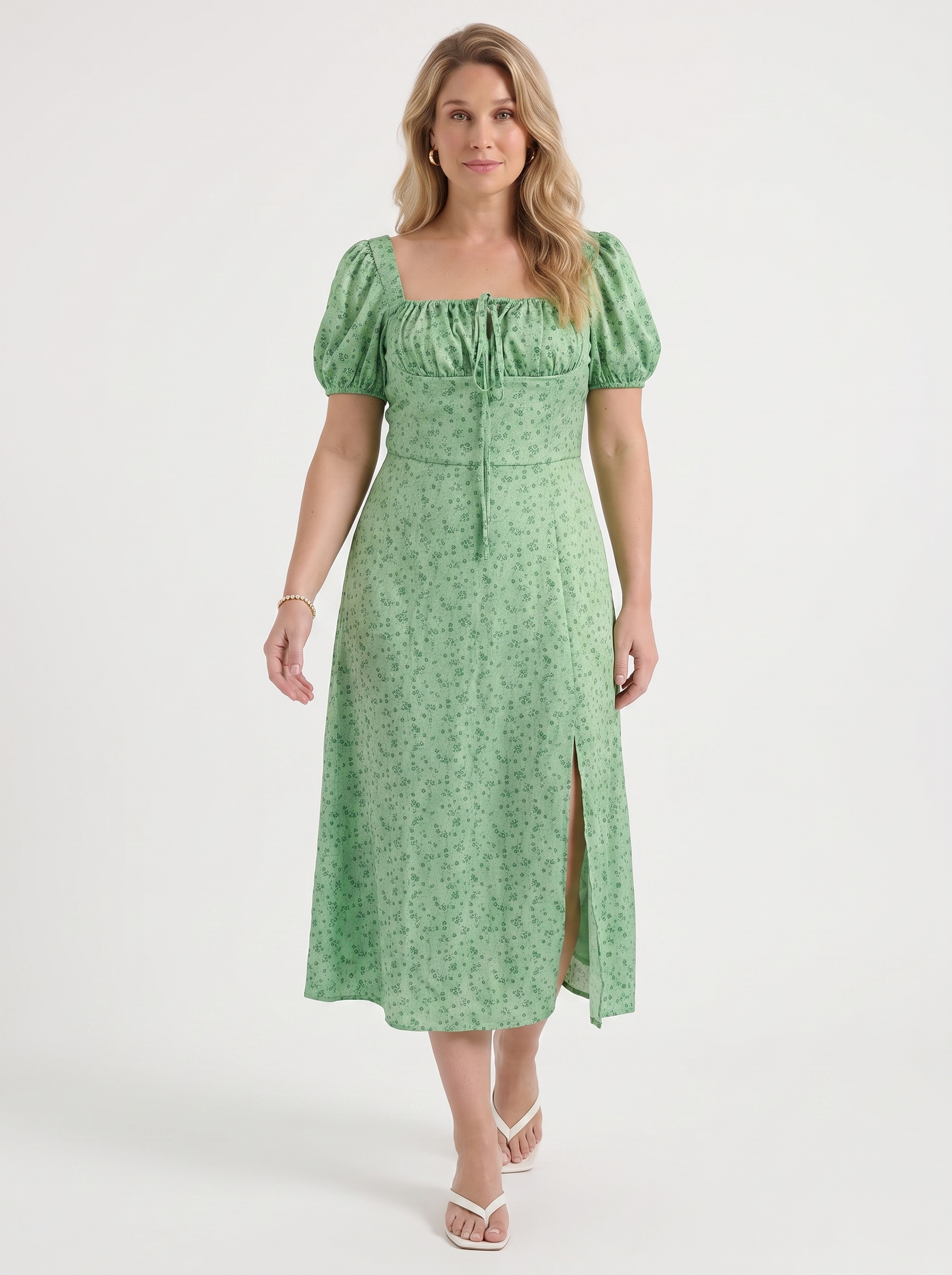 Ivy Midikleid mit Blumenprint und Puffärmeln