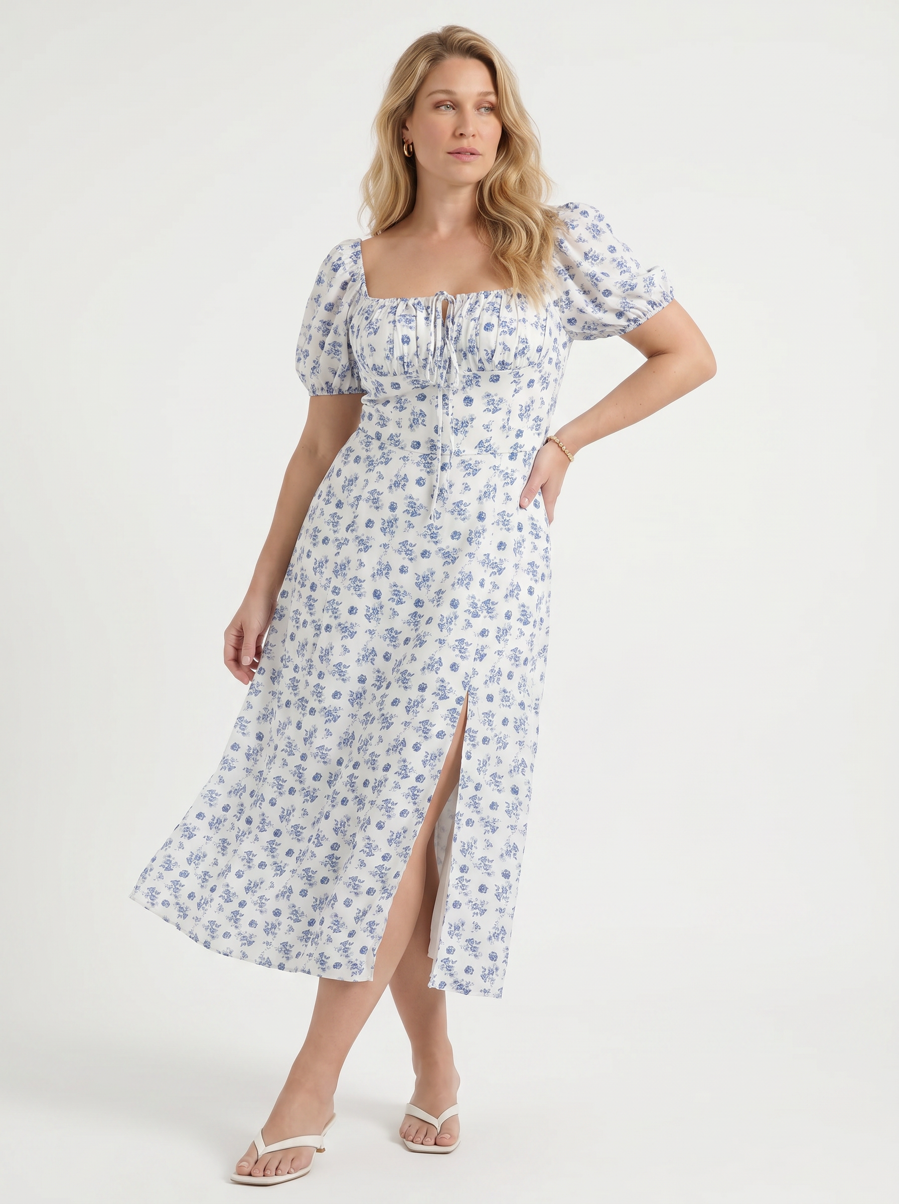 Ivy Midikleid mit Blumenprint und Puffärmeln