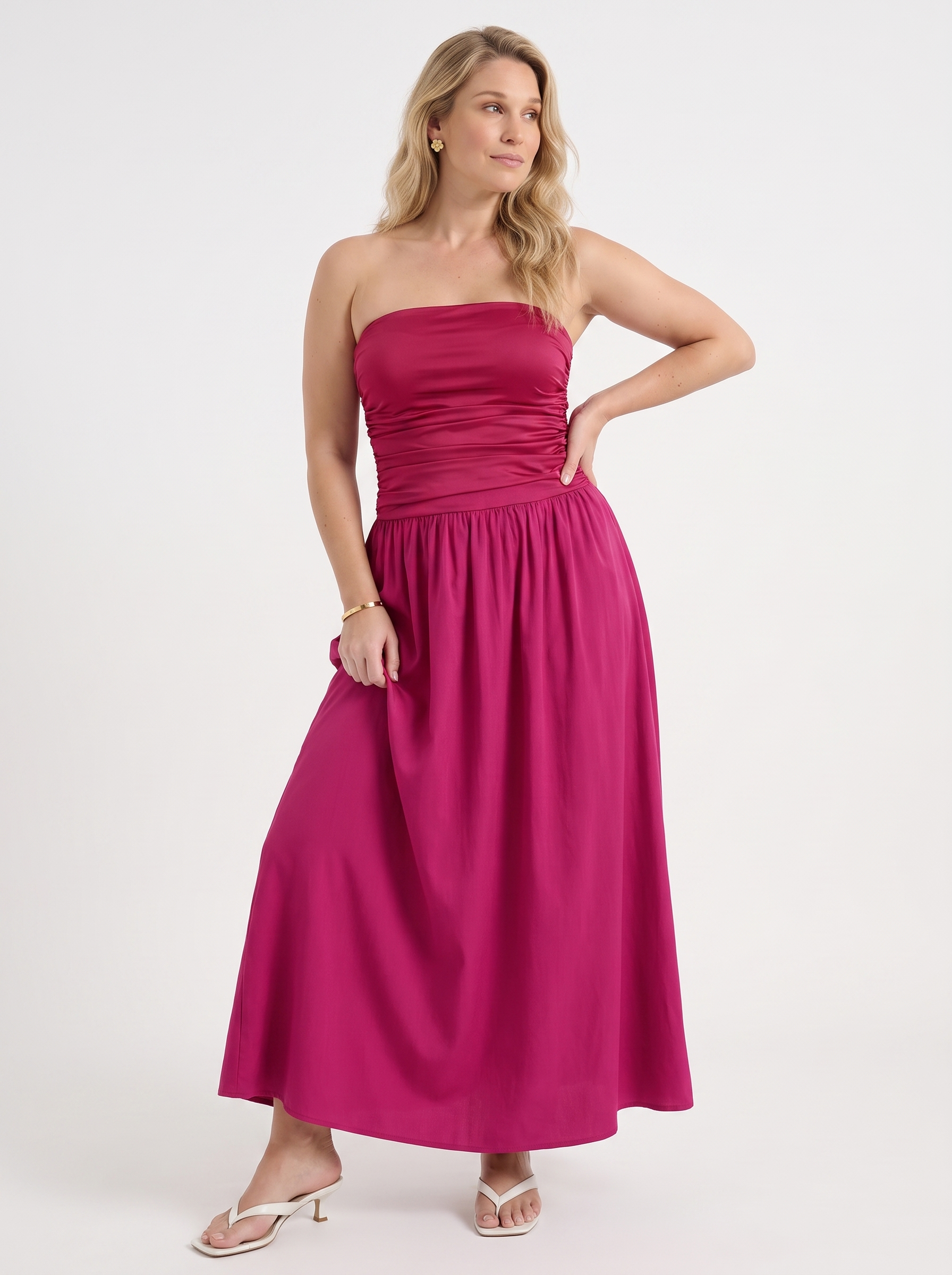 Glenna Gerafftes Bandeau Maxikleid