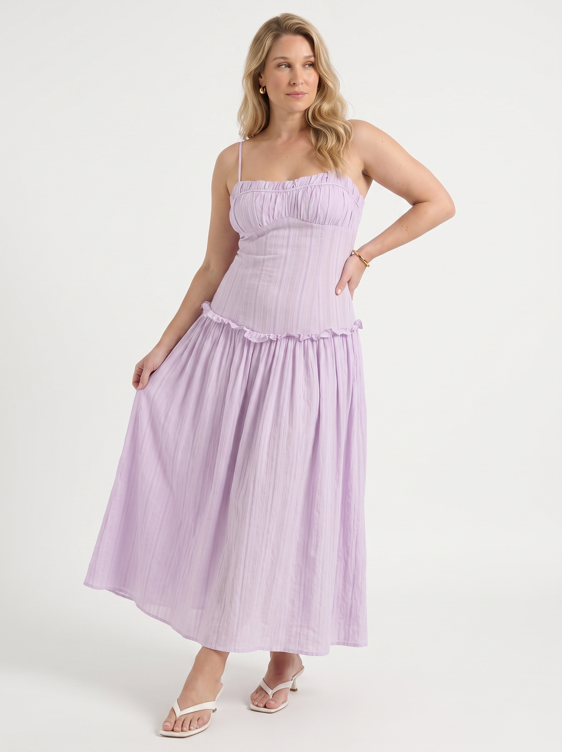 Elena Maxikleid mit Spaghettiträgern und gerafftem Oberteil