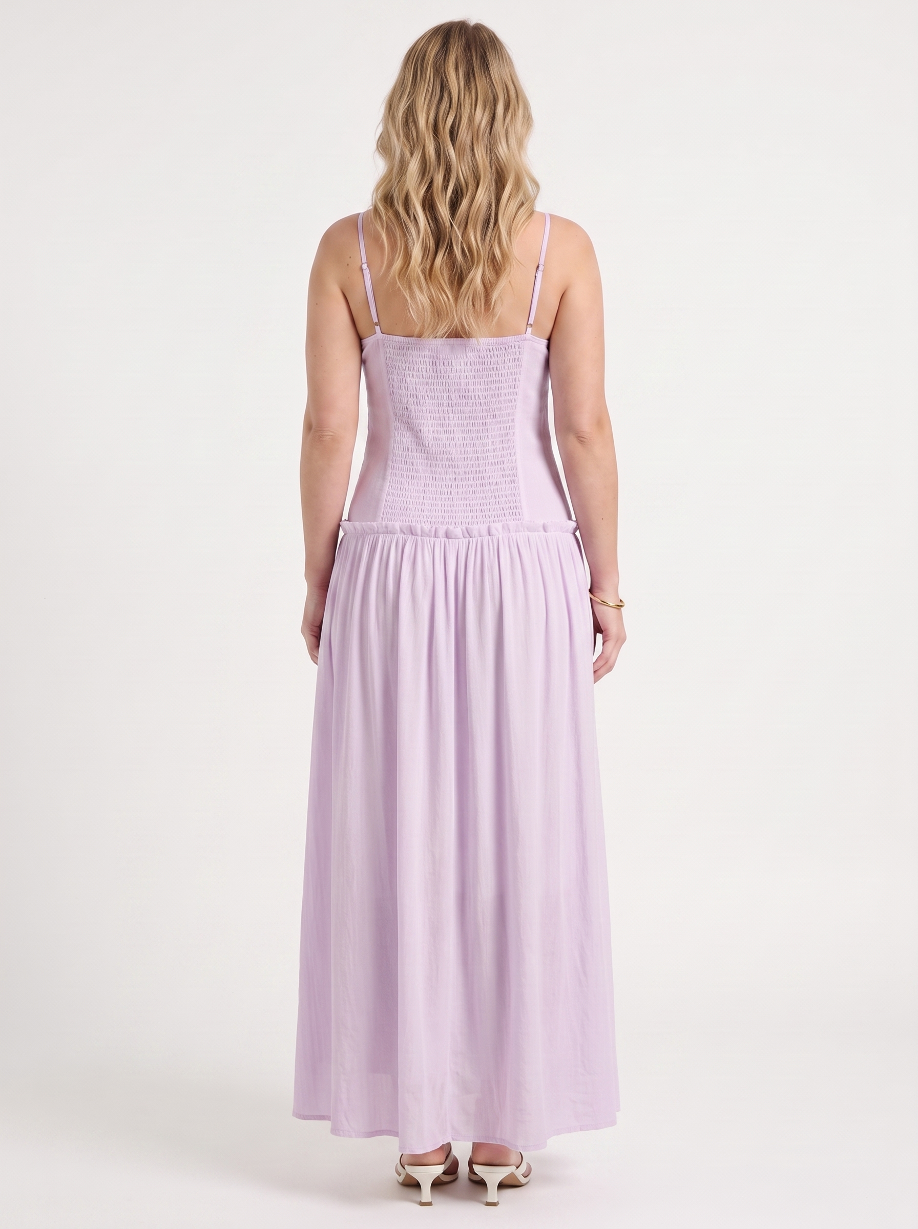 Elena Maxikleid mit Spaghettiträgern und gerafftem Oberteil