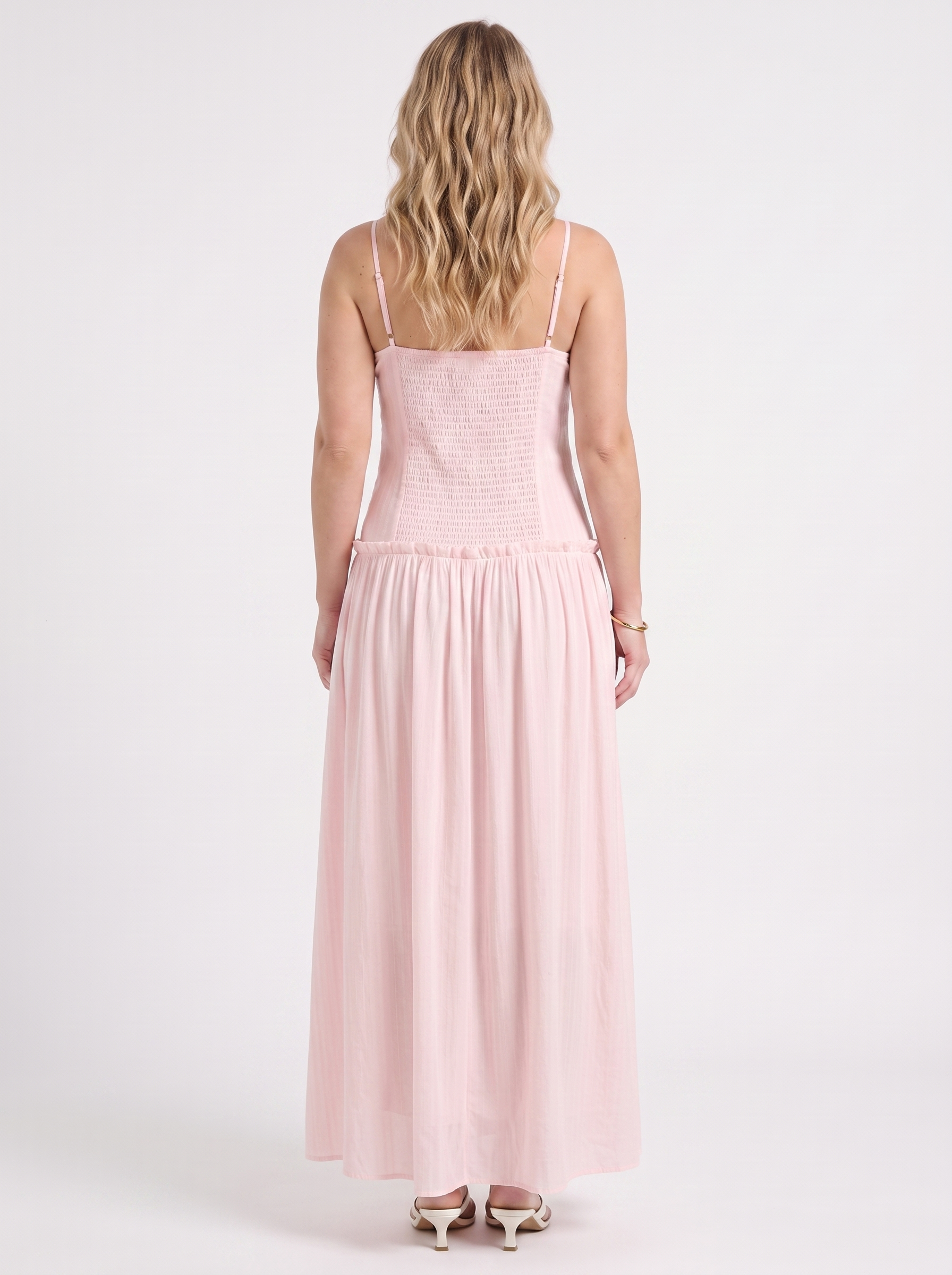 Elena Maxikleid mit Spaghettiträgern und gerafftem Oberteil