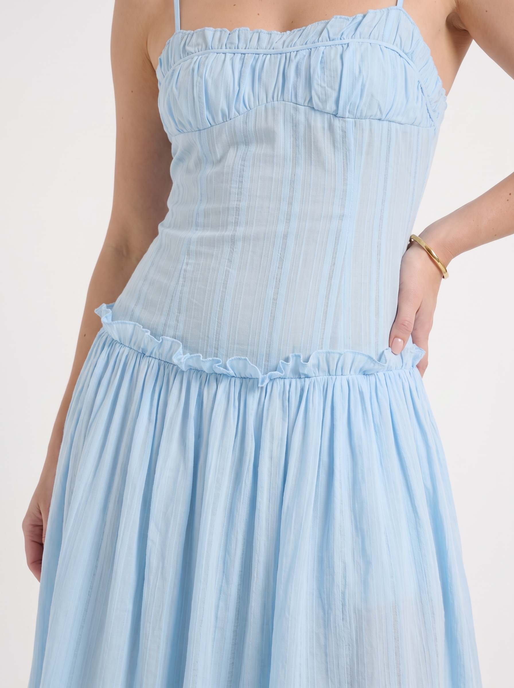 Elena Maxikleid mit Spaghettiträgern und gerafftem Oberteil