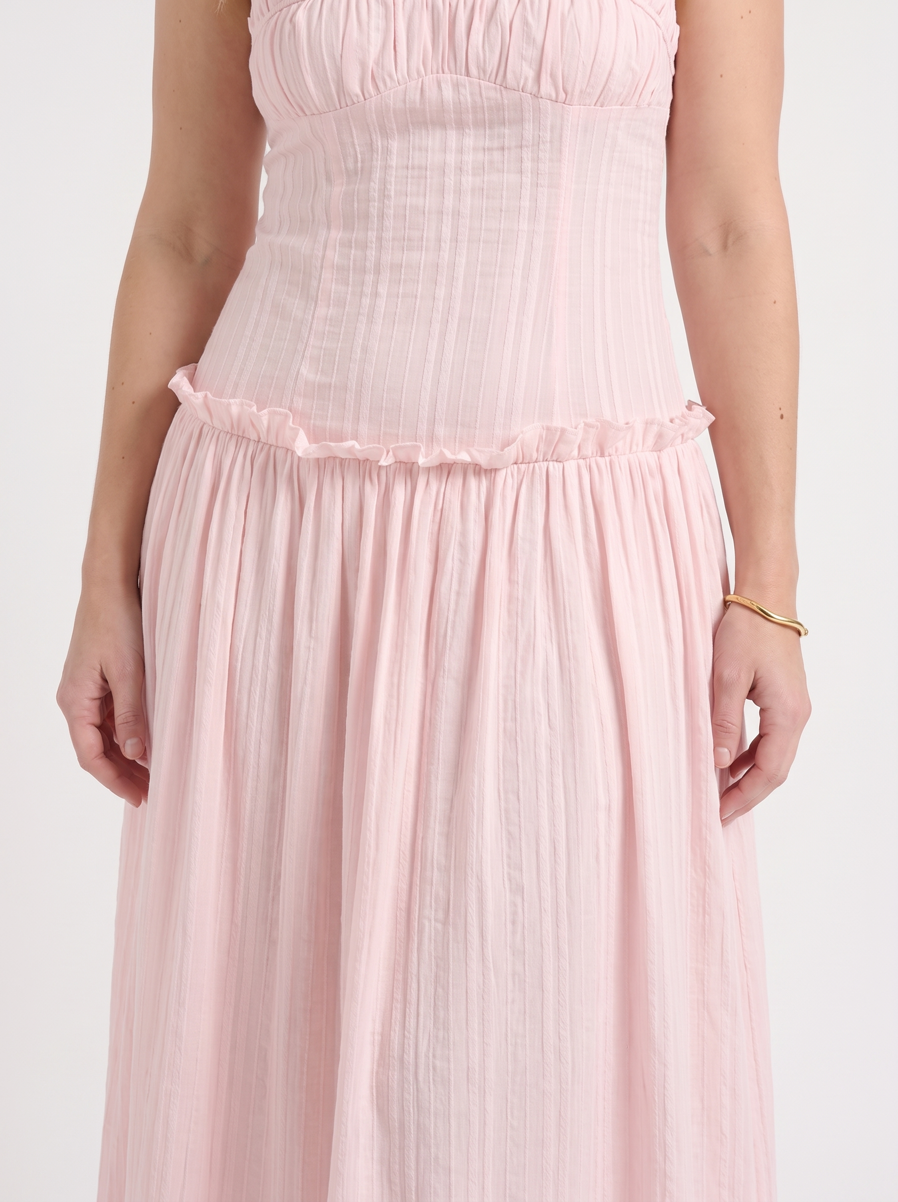 Elena Maxikleid mit Spaghettiträgern und gerafftem Oberteil