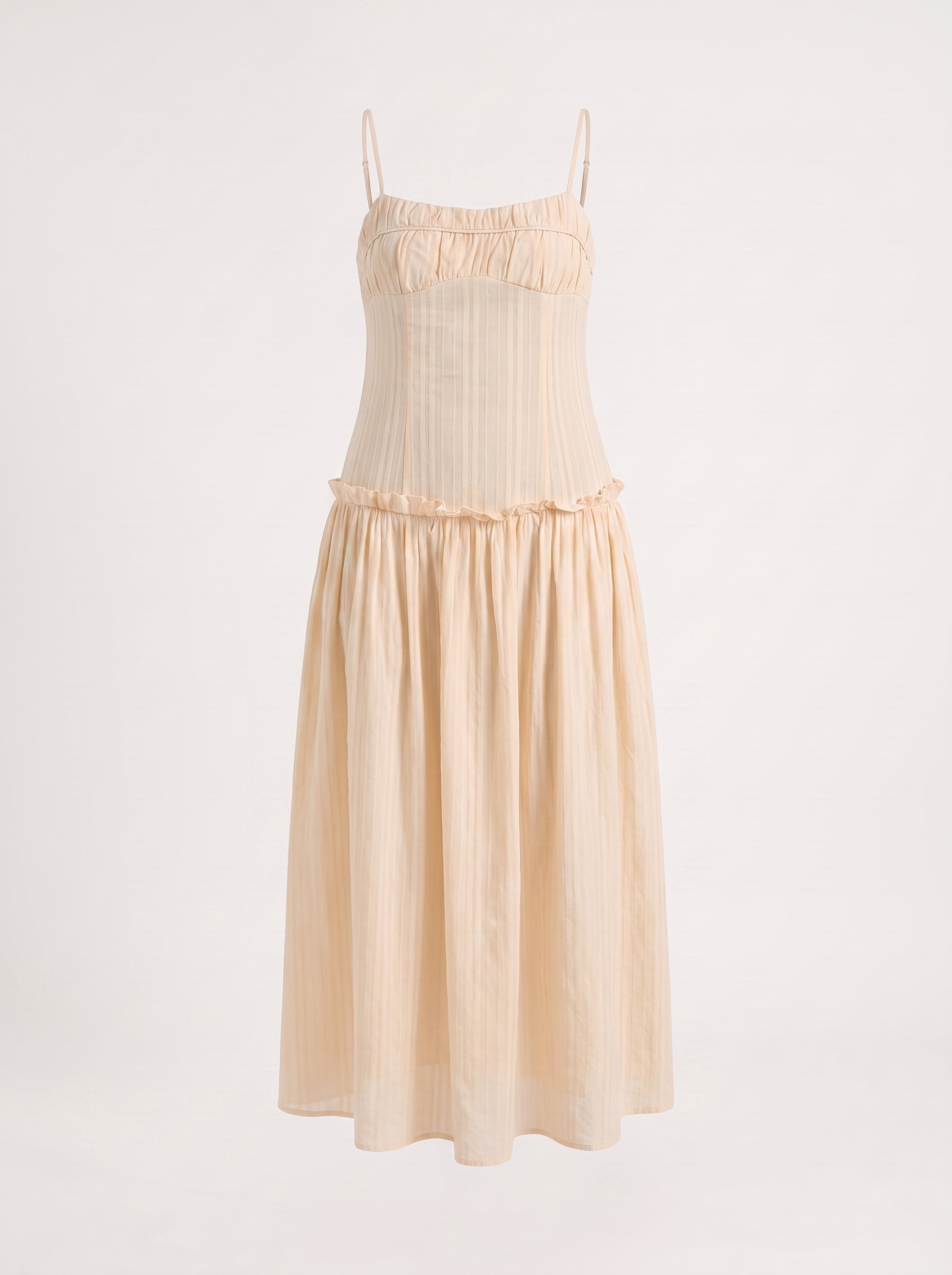 Elena Maxikleid mit Spaghettiträgern und gerafftem Oberteil
