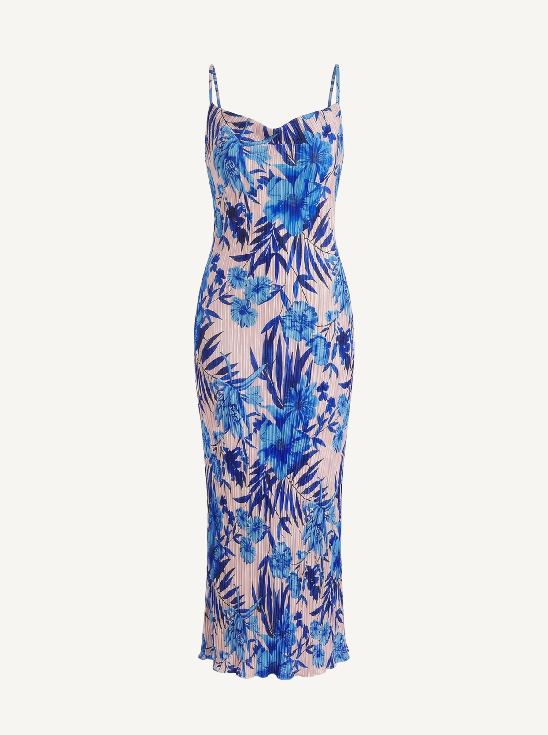 Henrietta Plissee Maxikleid mit Spaghettiträgern