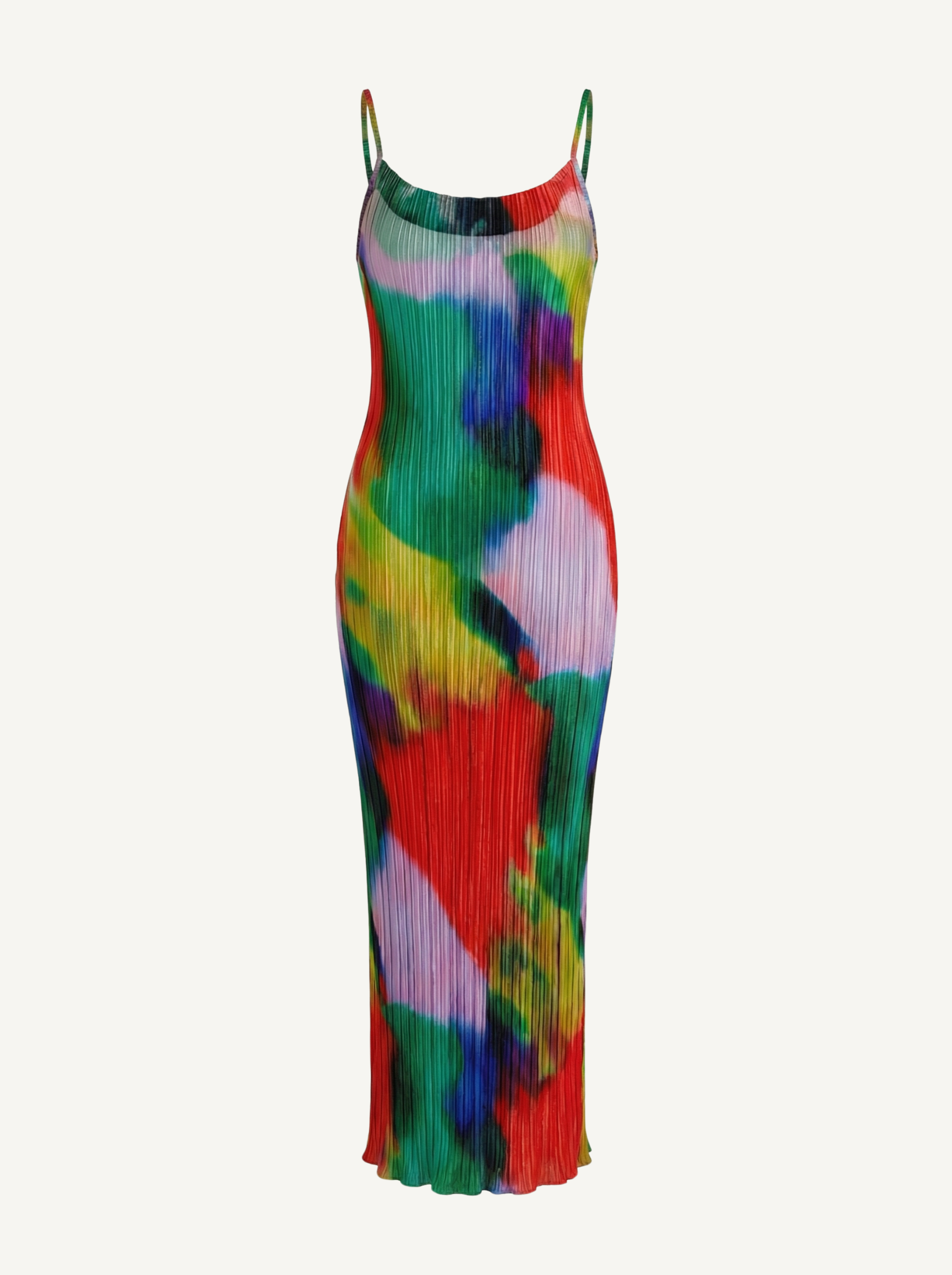 Henrietta Plissee Maxikleid mit Spaghettiträgern
