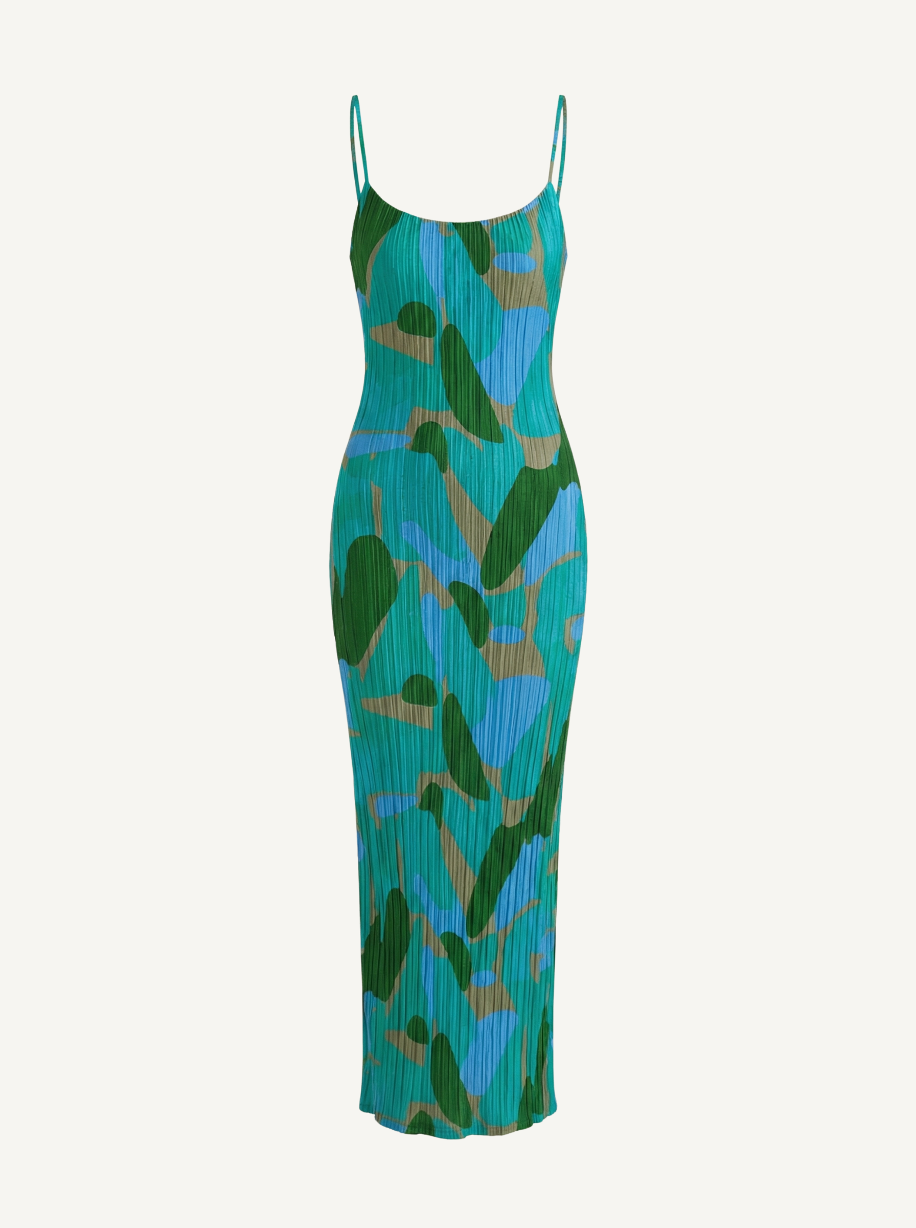 Henrietta Plissee Maxikleid mit Spaghettiträgern