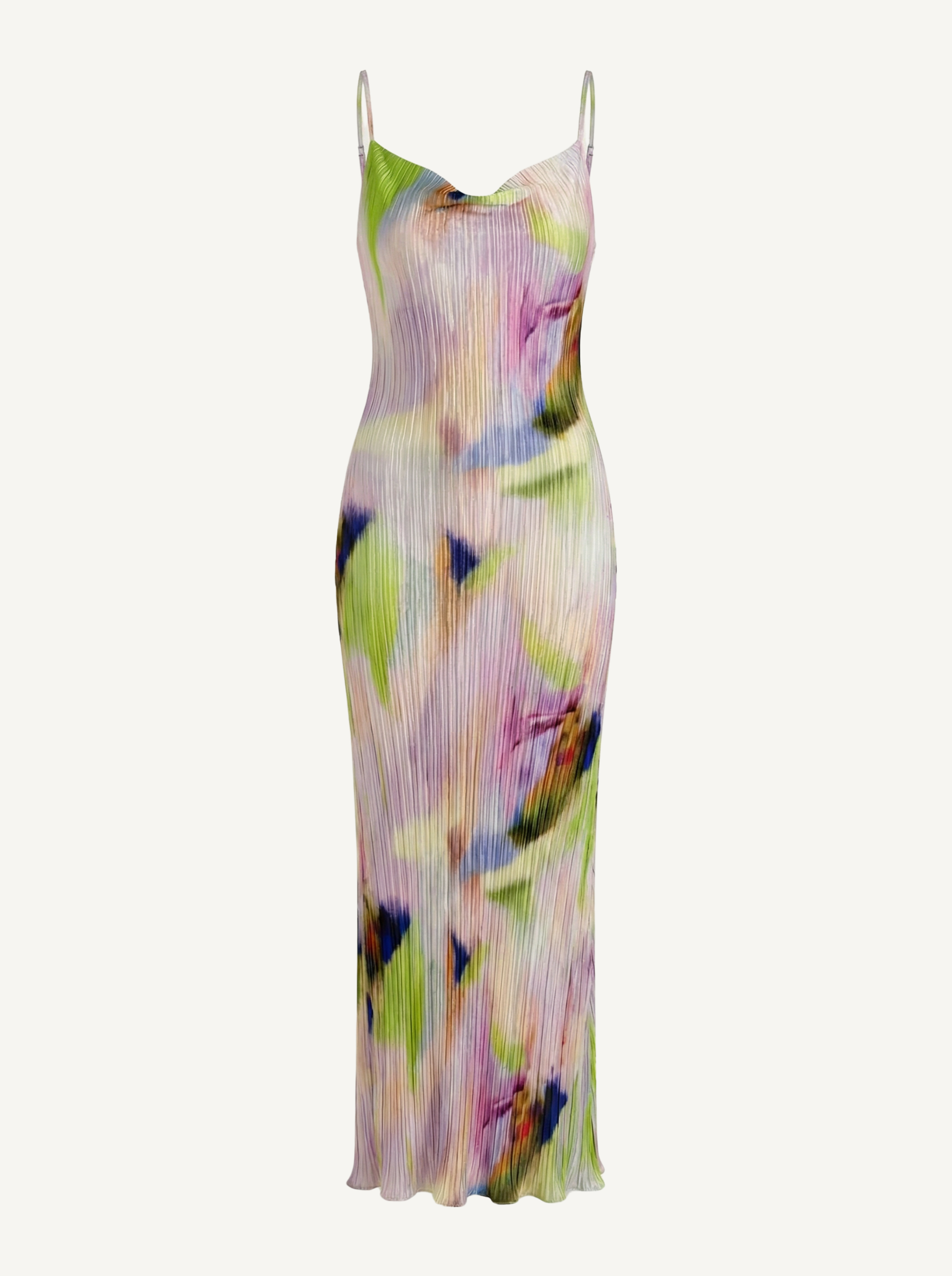 Henrietta Plissee Maxikleid mit Spaghettiträgern
