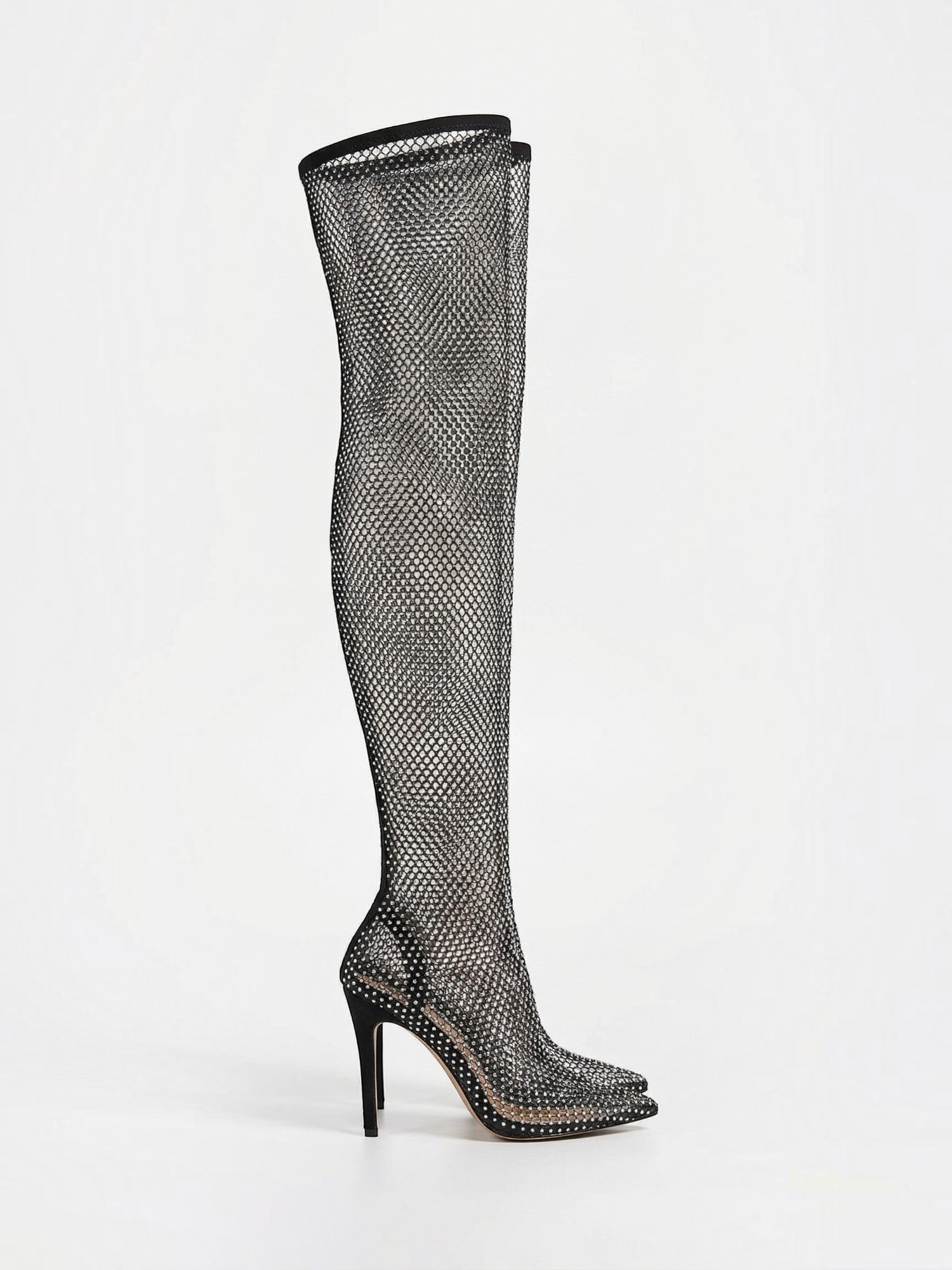 Fiorenne High Heel Overknee Stiefel mit Mesh und Strass