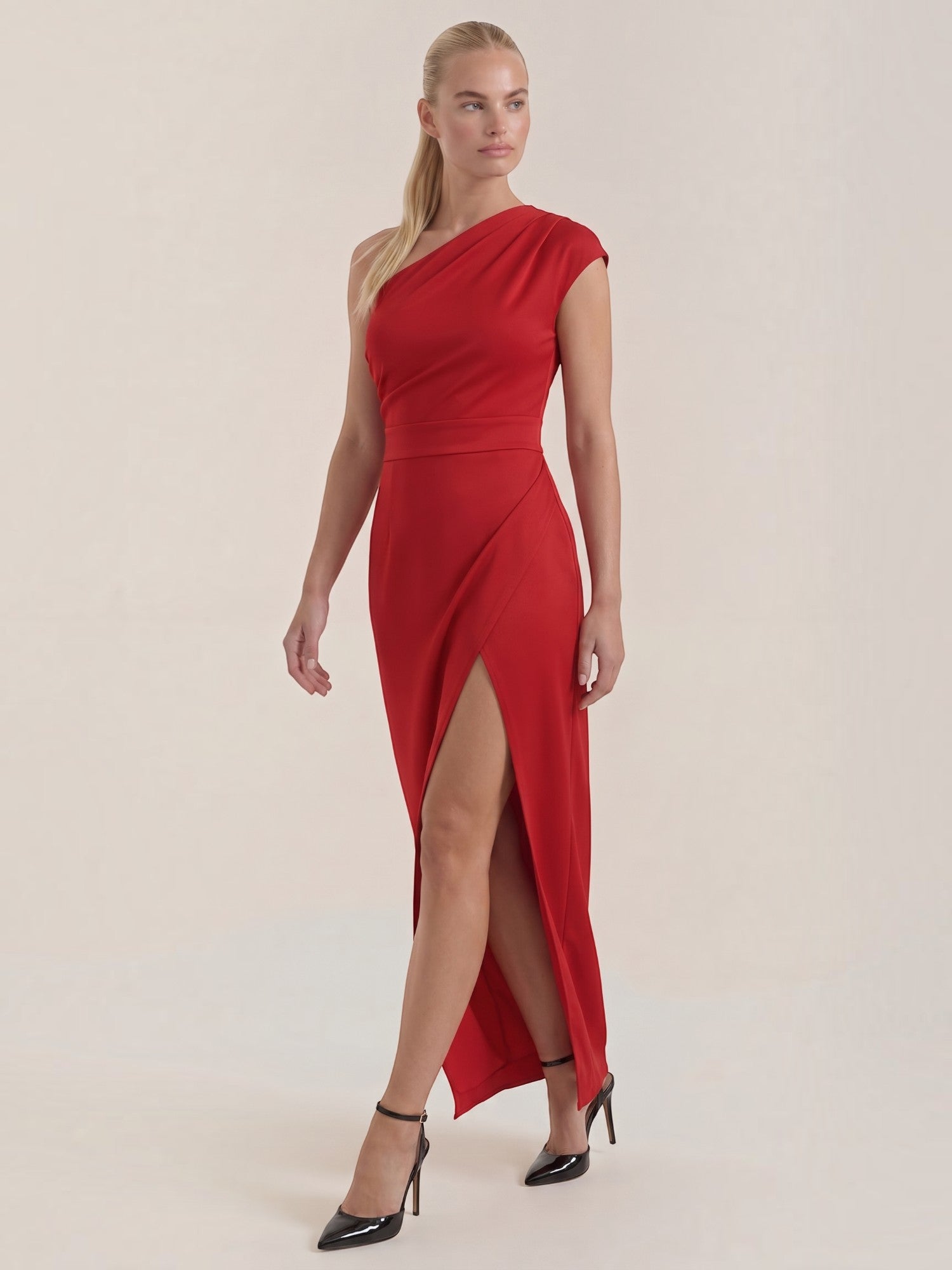 Fern Maxi Abendkleid One Shoulder mit Beinschlitz