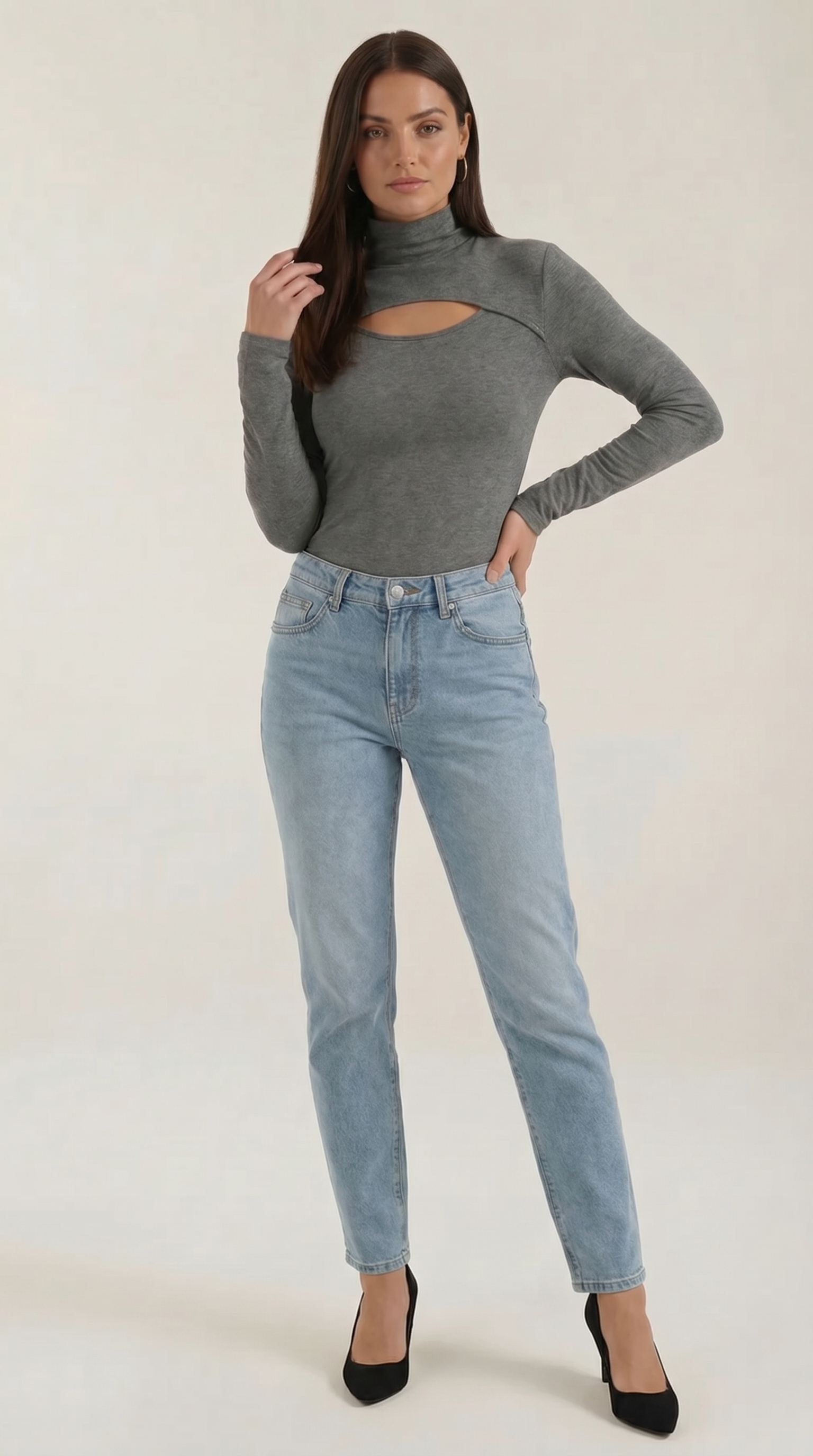 Barbara Longsleeve mit schmalem Stehkragen